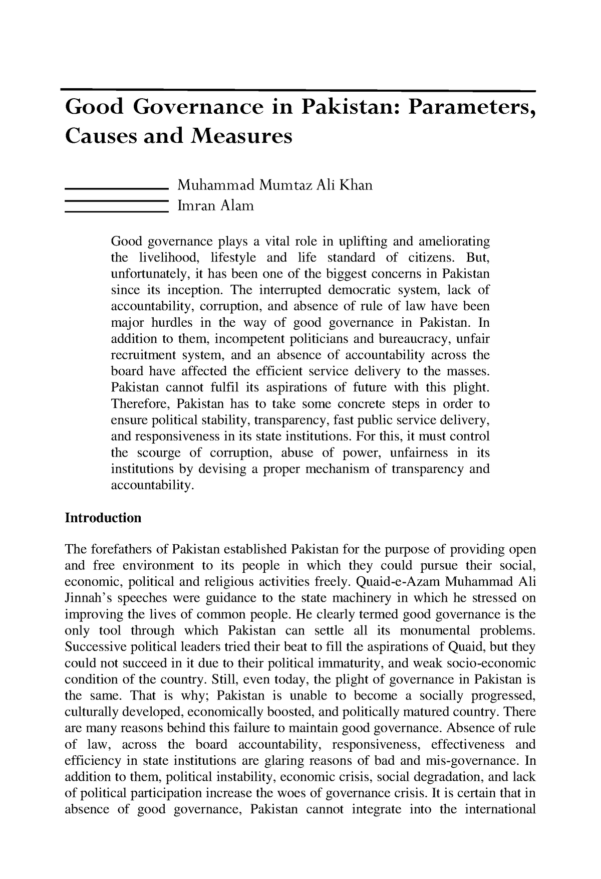 crisis of good governance in pakistan essay pdf