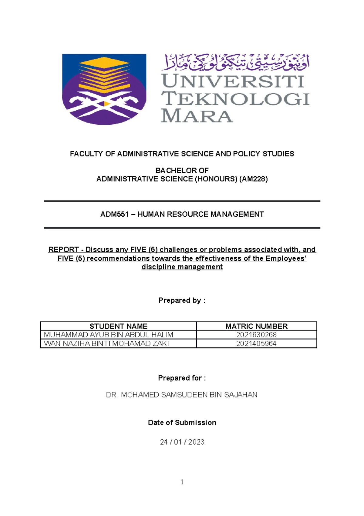 ADM551 Assignment - OUR GROUP ASSINGMENT - FACULTY OF ADMINISTRATIVE ...