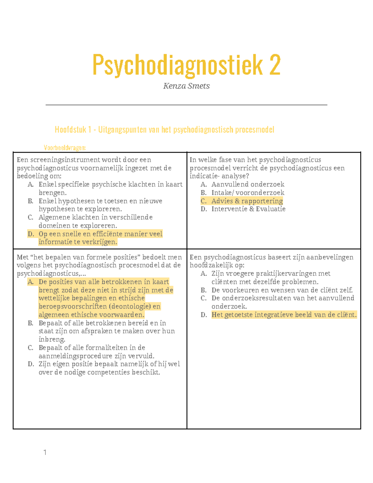 PSD 2: Hoofdstuk 1 - Uitgangspunten Van Het Psychodiagnostisch ...