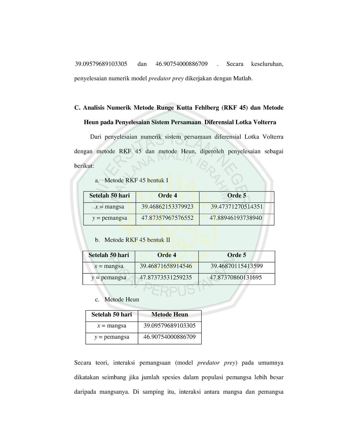 Penyelesaian Numerik Sistem Persamaan Diferensial Lotka Volterra Dengan ...