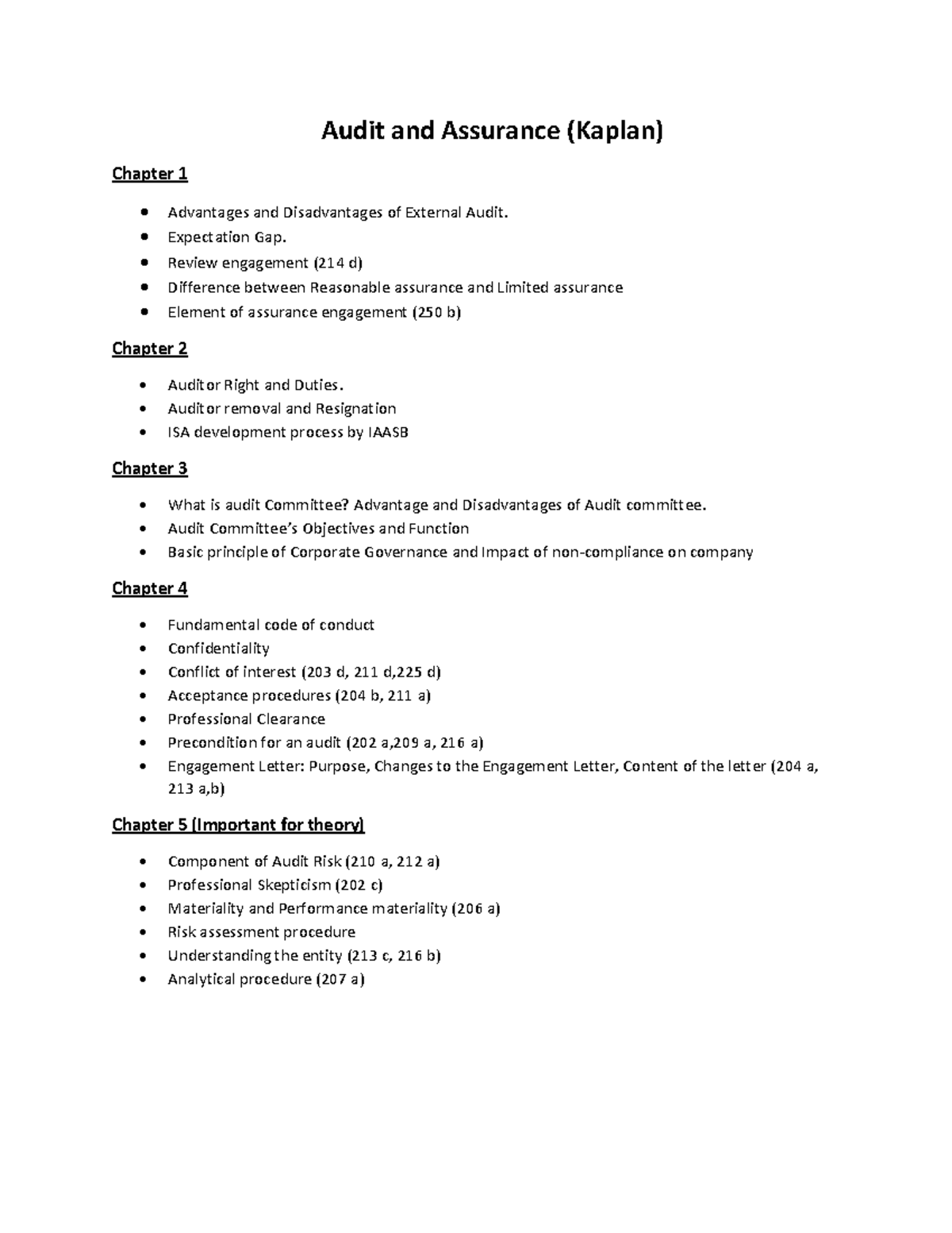 AA list of theory - Audit and Assurance (Kaplan) Chapter 1 Advantages ...