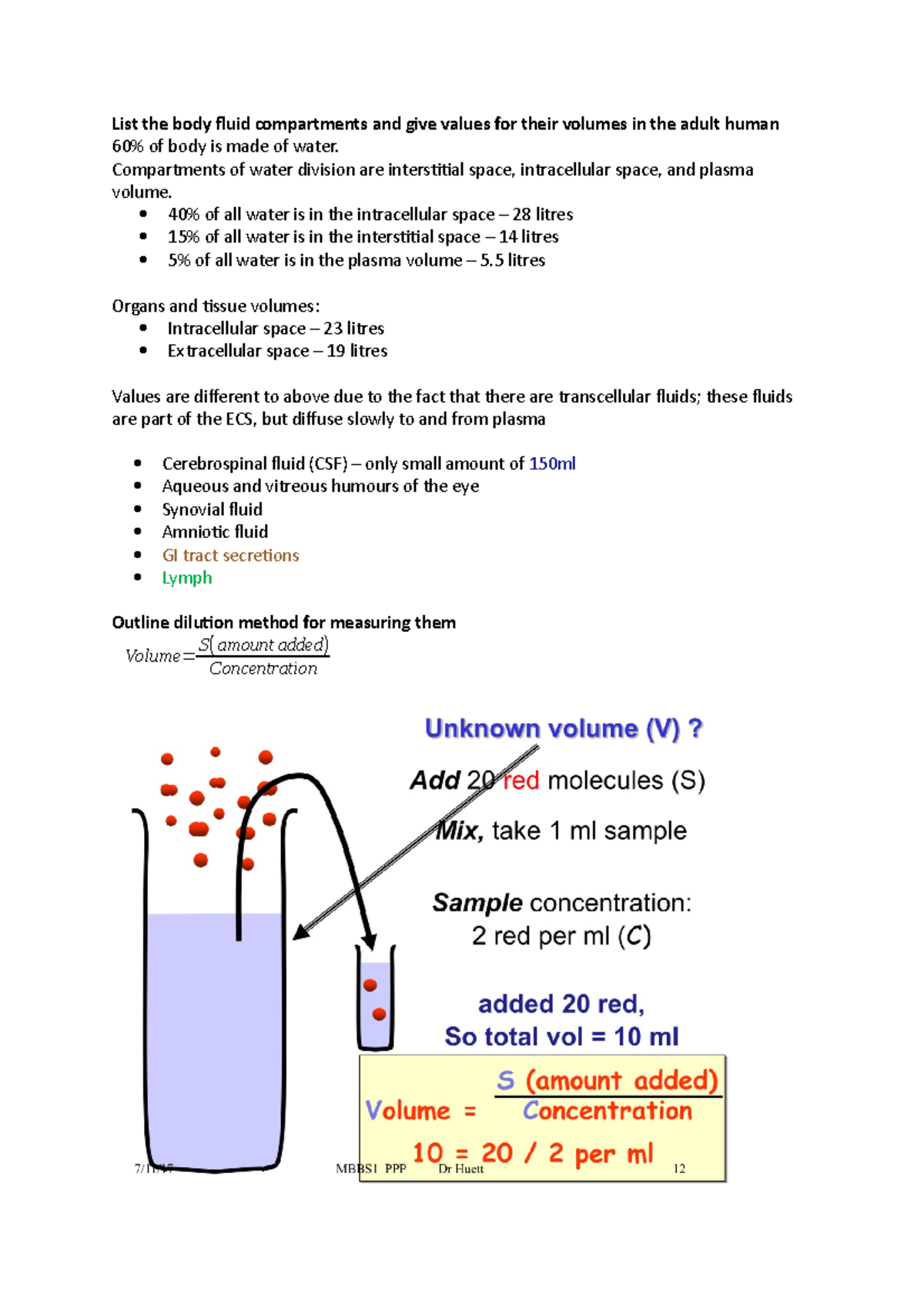 Body Fluids And Blood - List The Body Fluid Compartments And Give ...