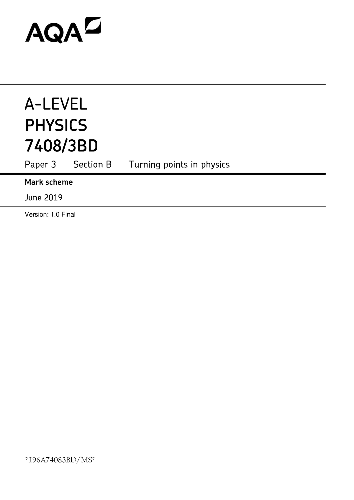 Physics Paper 3 Section B Mark Scheme June 2019 - Studocu