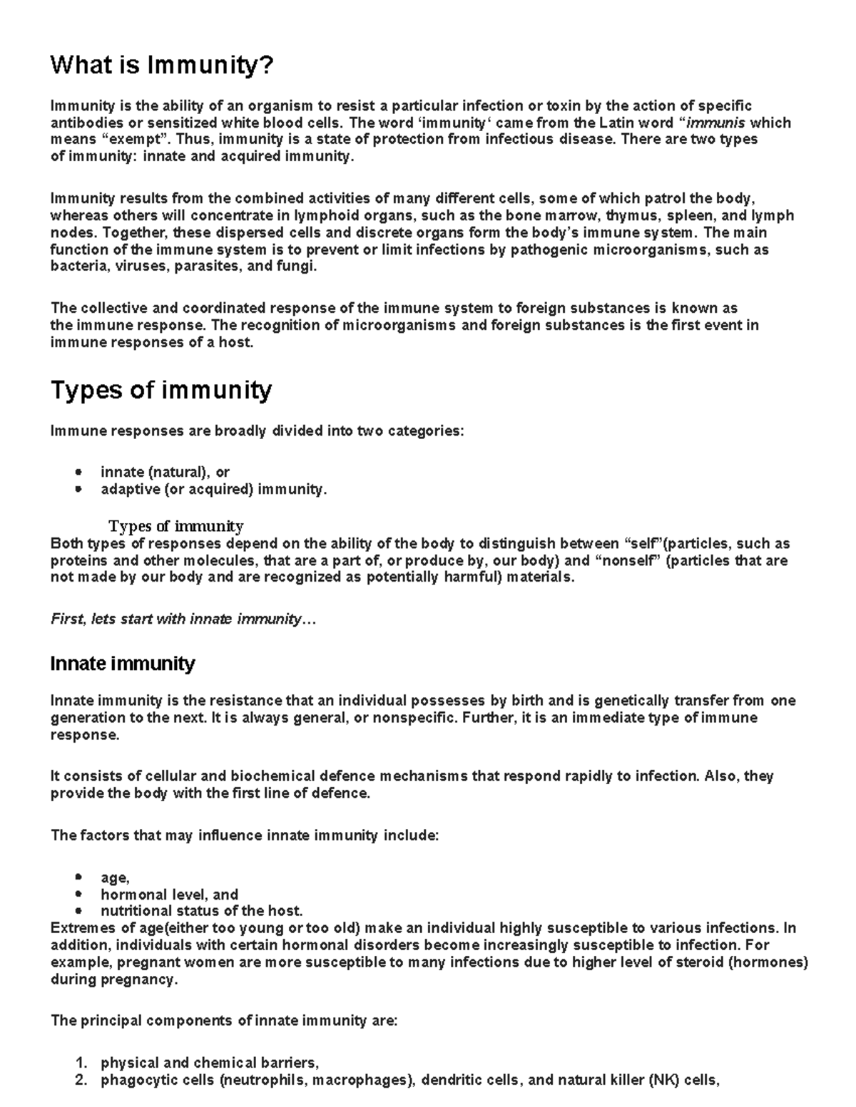 immunology notes2.docx - What is Immunity? Immunity is the ability of ...