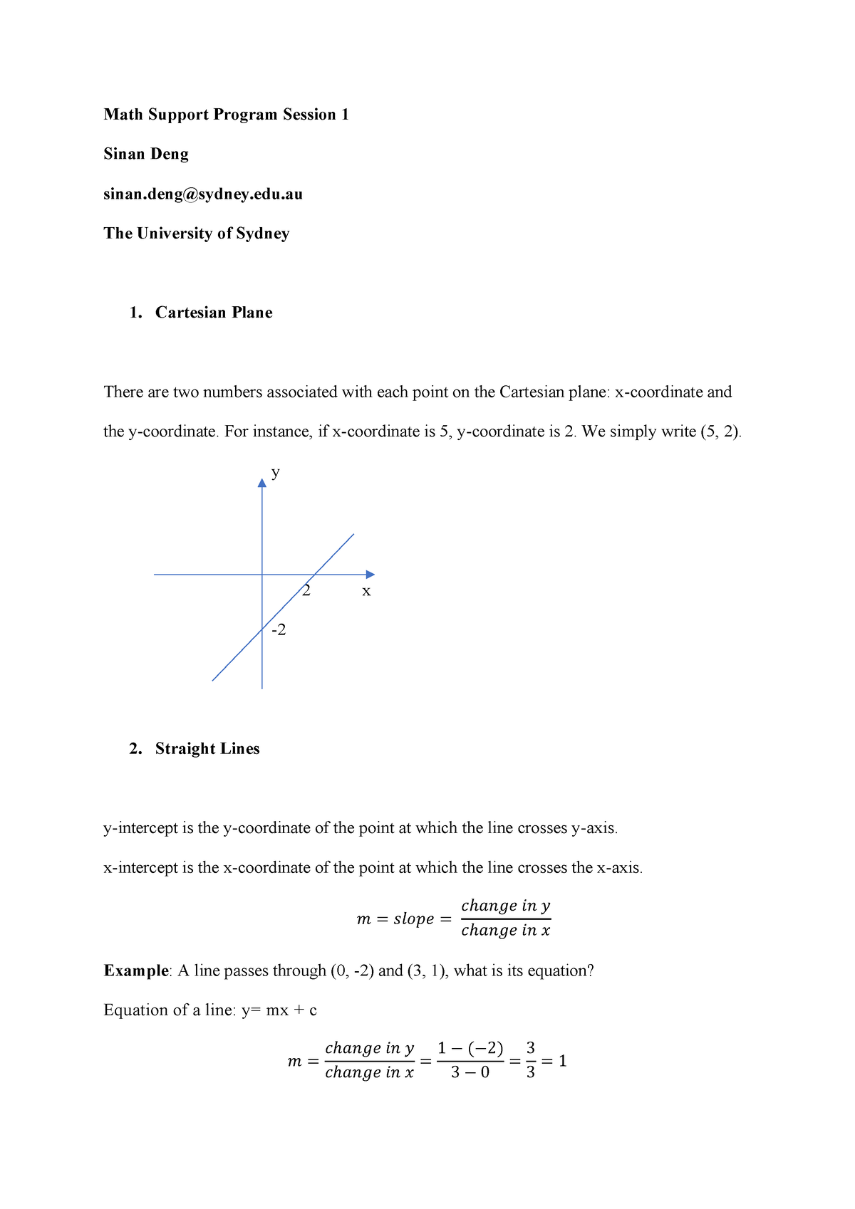 ECON1001 Advance Mathematics Summary - Math Support Program Session 1 ...