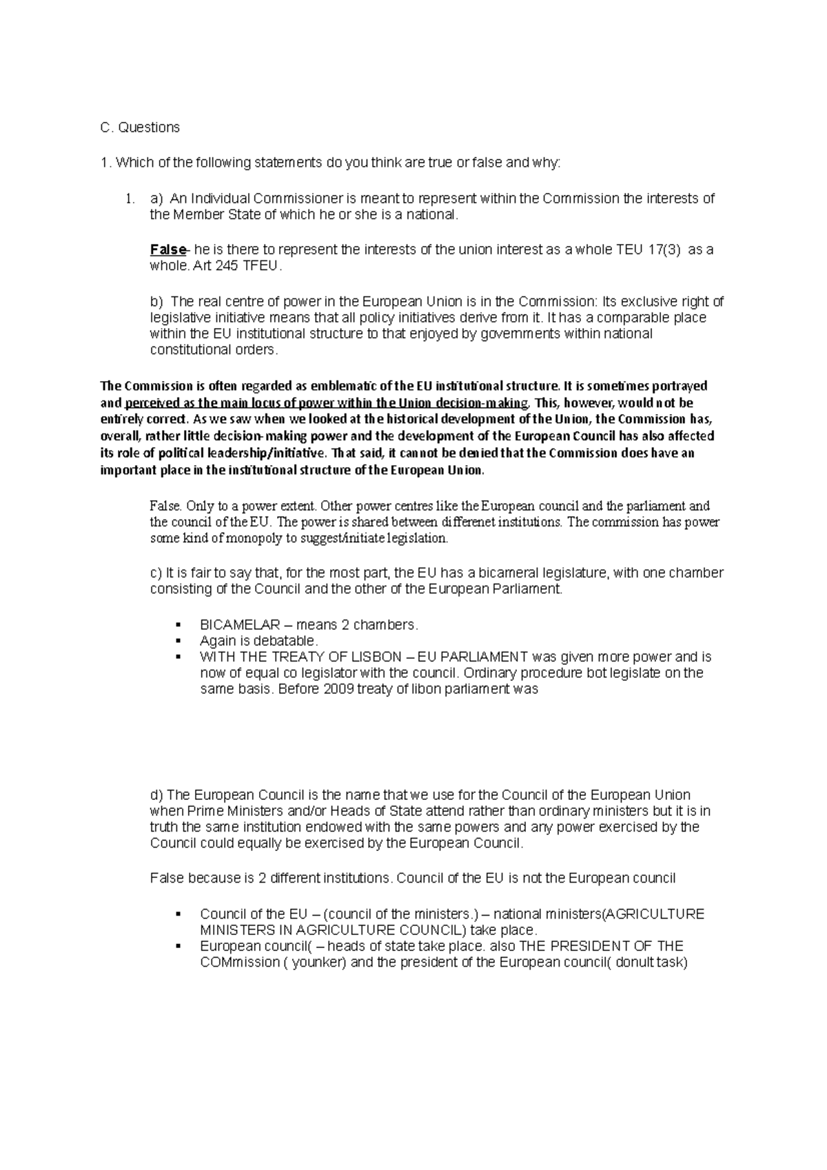EU Tutorial 2 - helpful notes. - C. Questions Which of the following ...