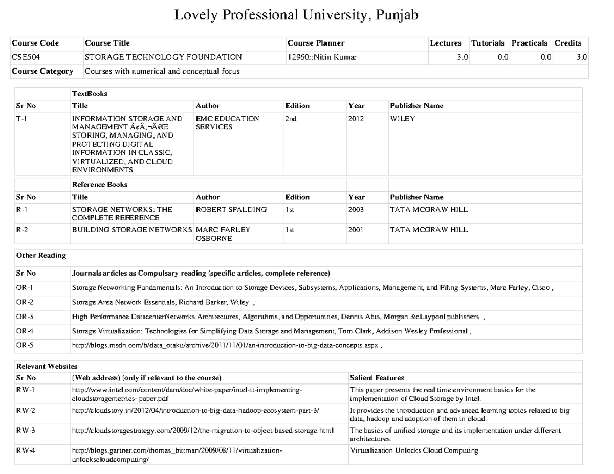 Storage Technology Foundation - Lovely Professional University, Punjab ...
