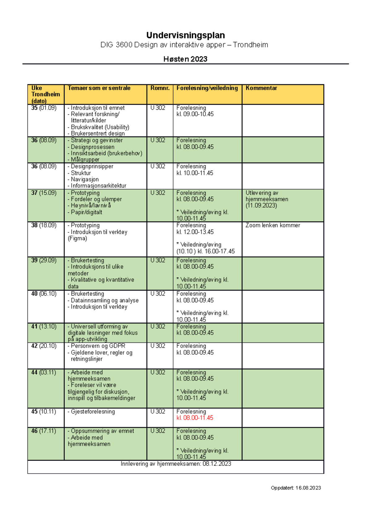 Undervisningsplan DIG 3600 - 2023 - Trondheim V16082023 ...