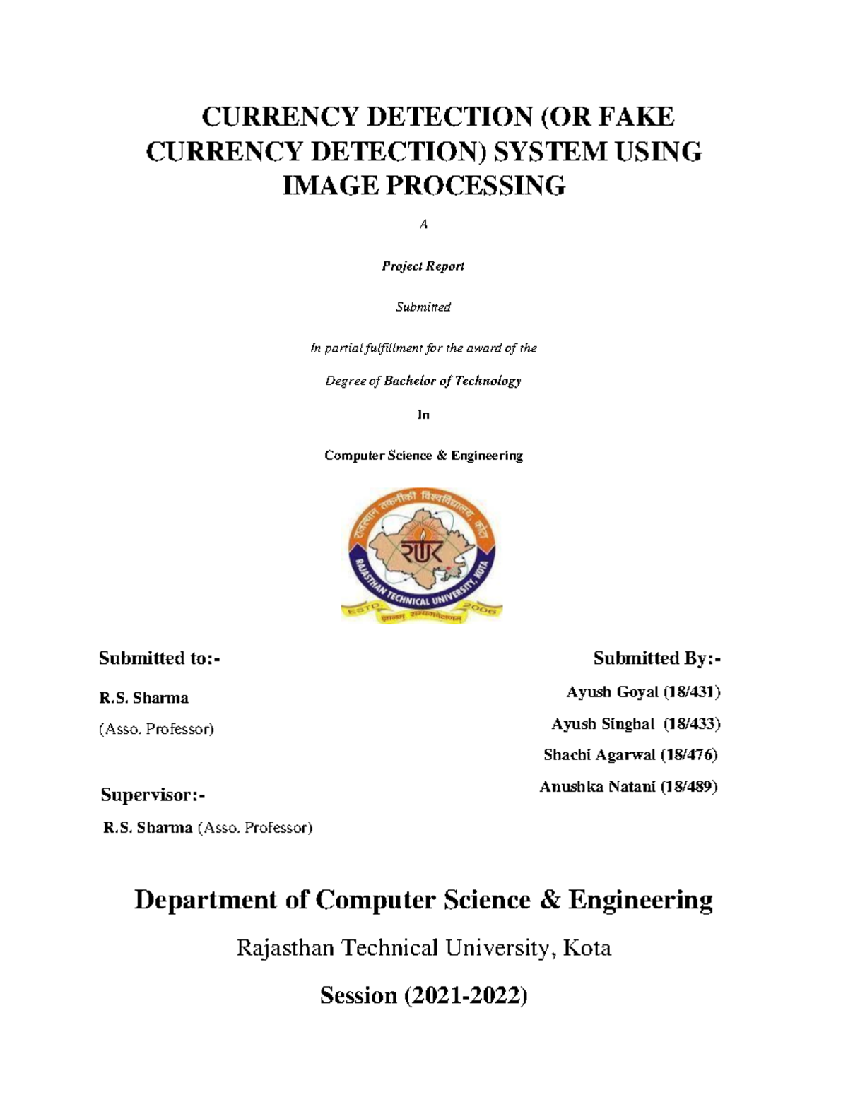 Hard binding 8 sem project CURRENCY DETECTION (OR FAKE CURRENCY