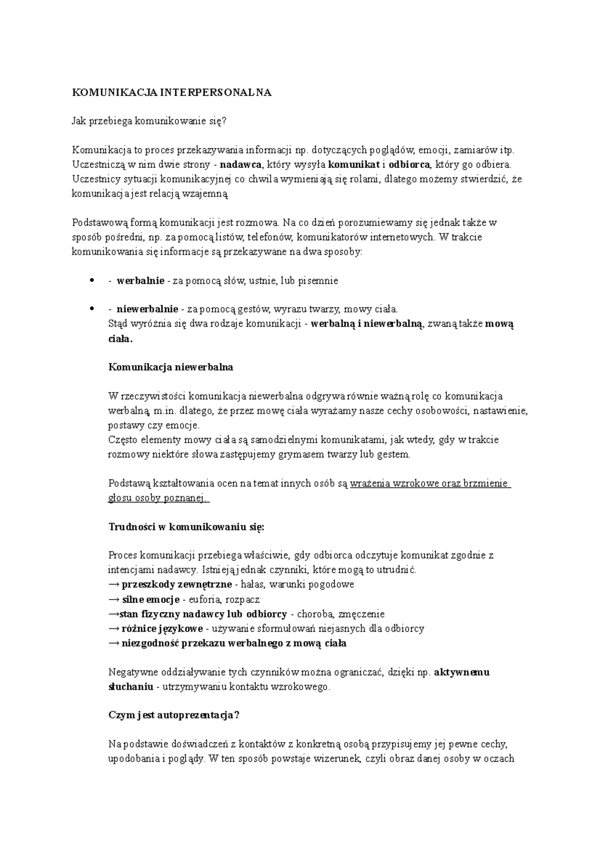 Komunikacja Interpersonalna - KOMUNIKACJA INTERPERSONALNA Jak przebiega