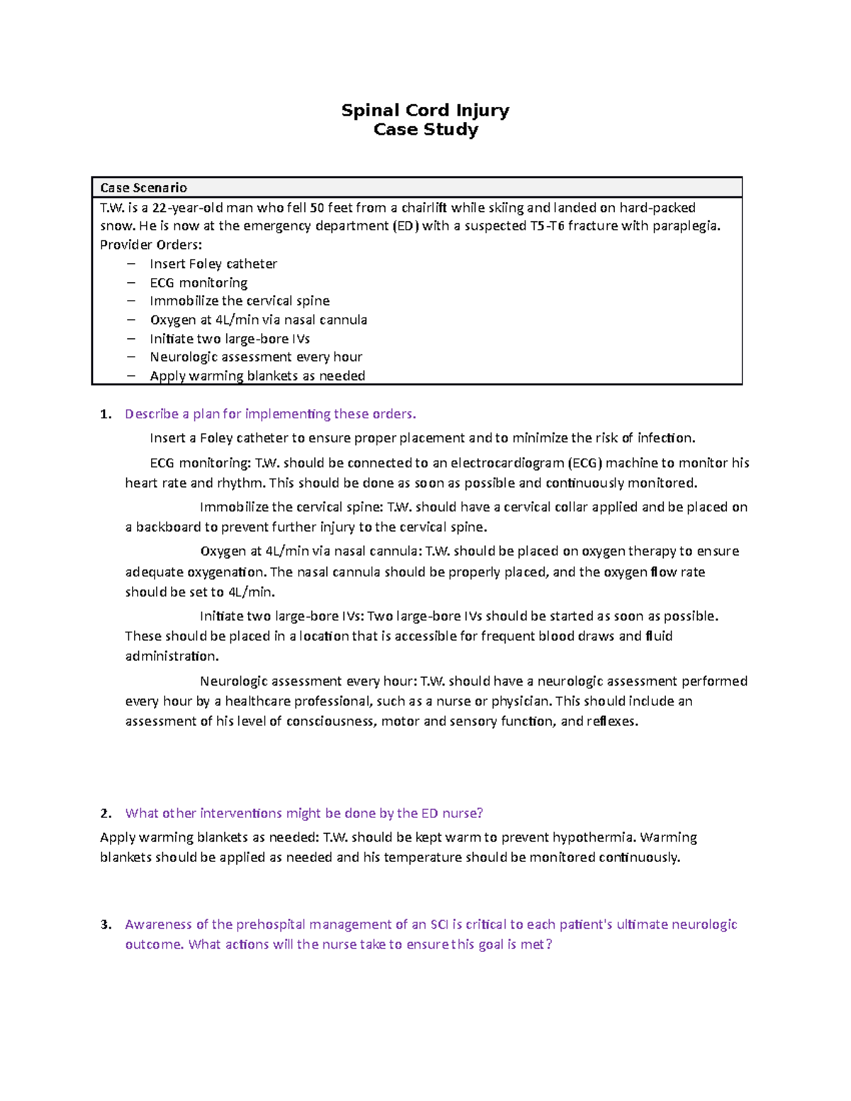 SCI Case study copy - good - Spinal Cord Injury Case Study Case ...