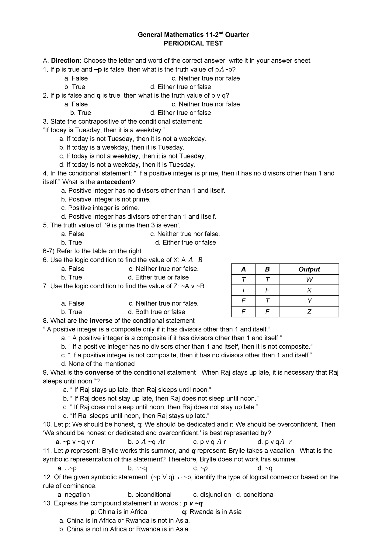 2nd Periodical Test in General Mathematics - General Mathematics 11-2nd ...