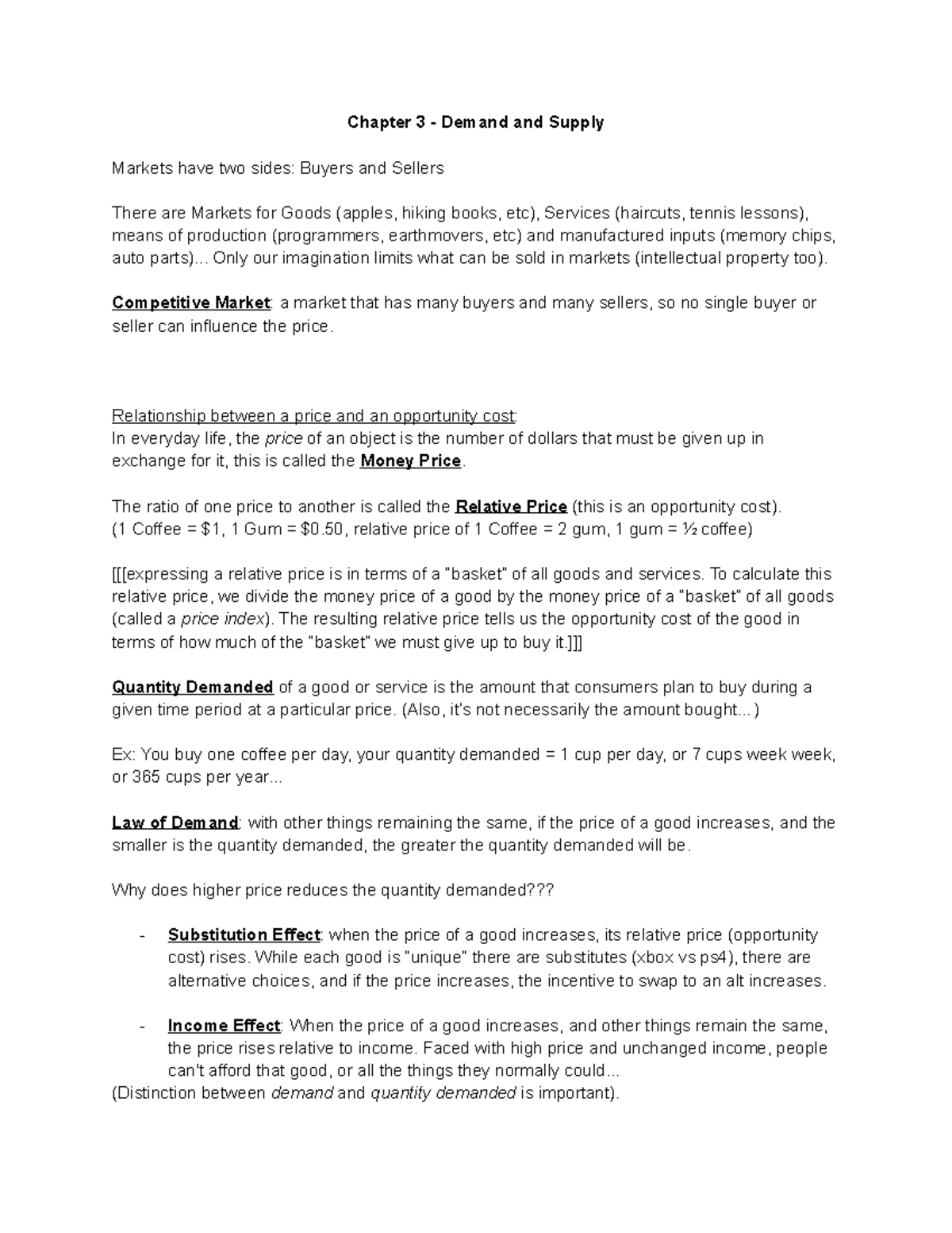 Econ1050 - Chapter 3 - lecture notes. - Chapter 3 - Demand and Supply ...