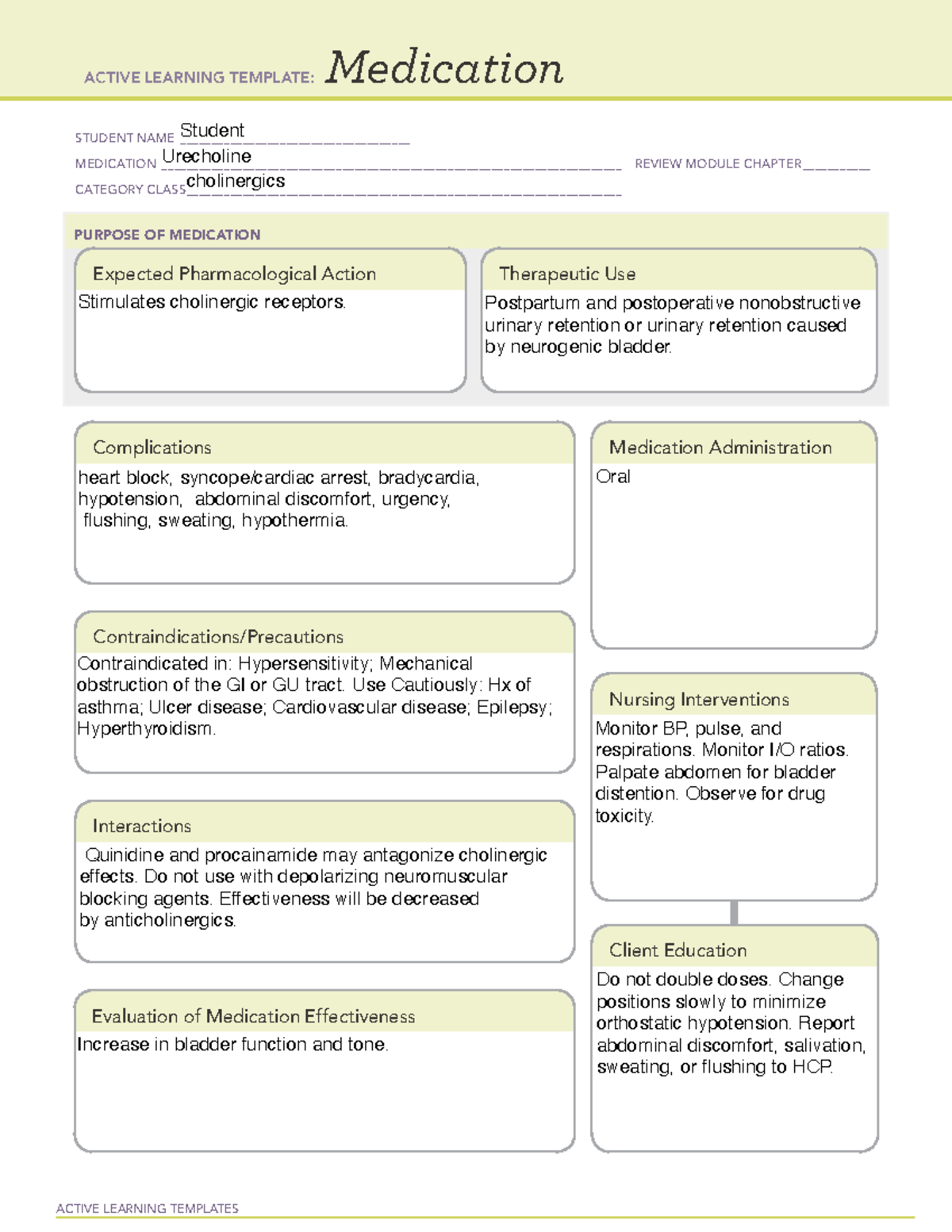 ALT Urecholine copy - ALT - ACTIVE LEARNING TEMPLATES Medication ...