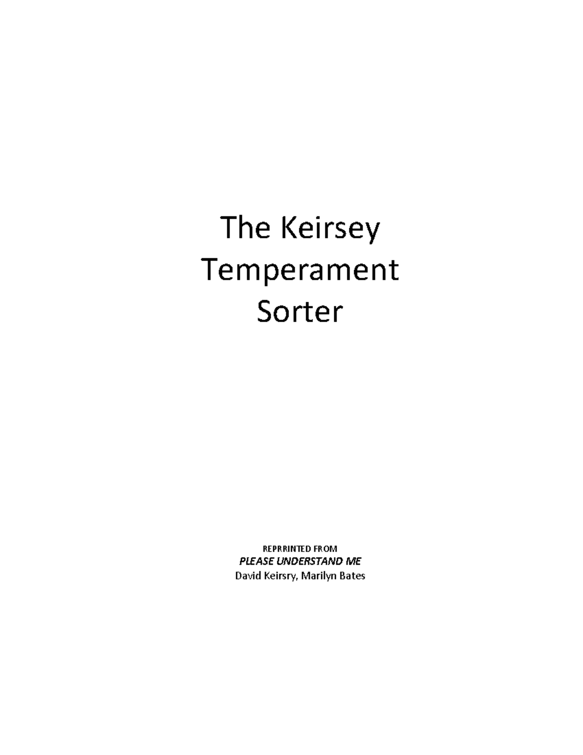 Keirsey Temperament MBTI1 - The Keirsey Temperament Sorter REPRRINTED ...