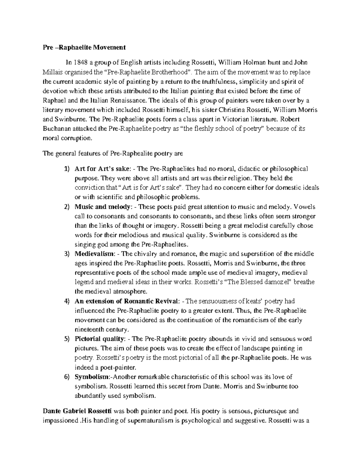 Victorian Fiction etc - Its lecture notes - Pre –Raphaelite Movement In ...