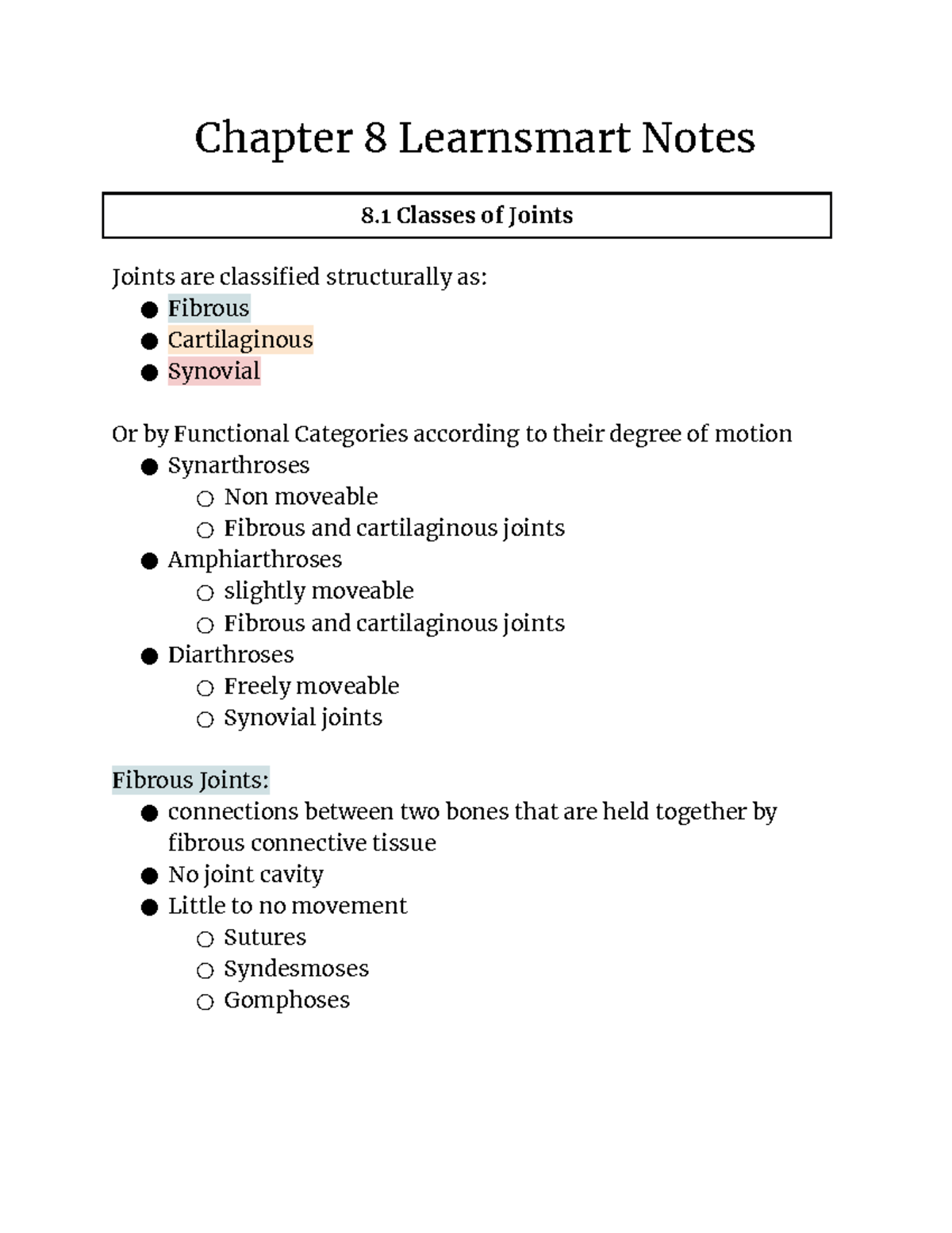 Chapter 8 Learnsmart Notes - Chapter 8 Learnsmart Notes 8 Classes Of ...