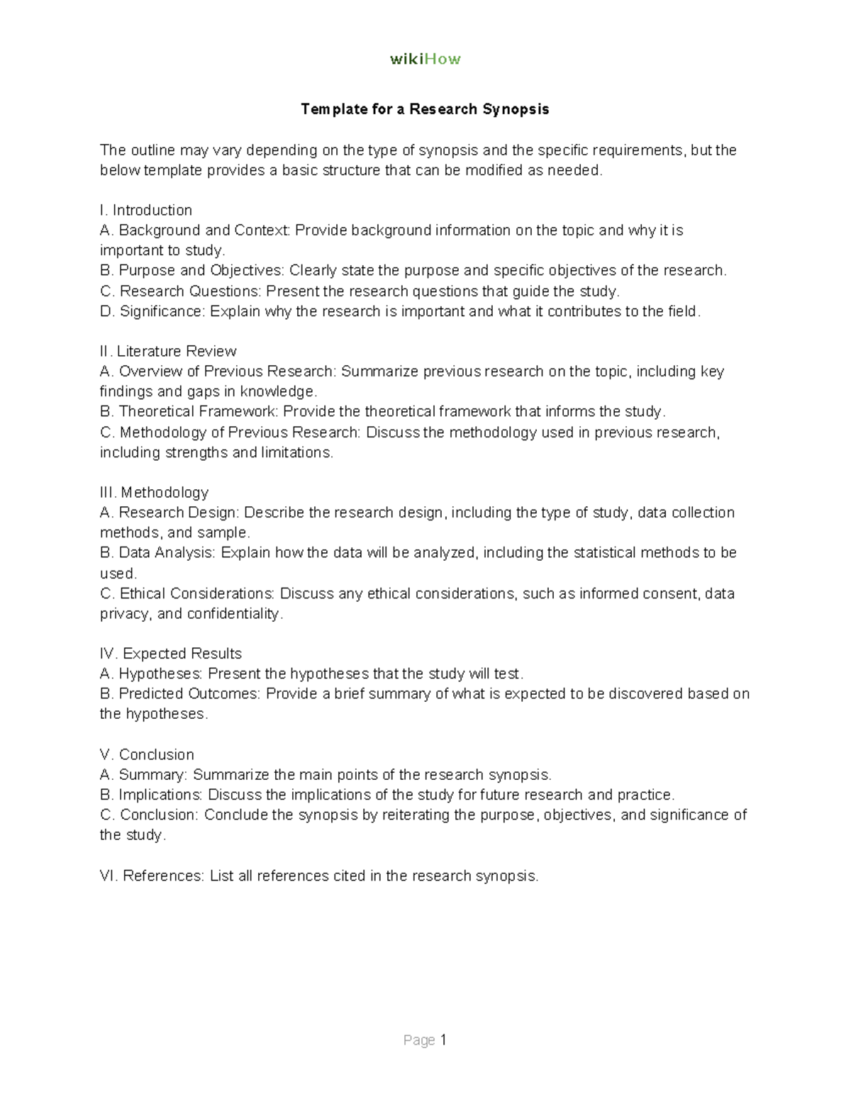 ResearchSynopsisTemplate wikiHow Template for a Research Synopsis