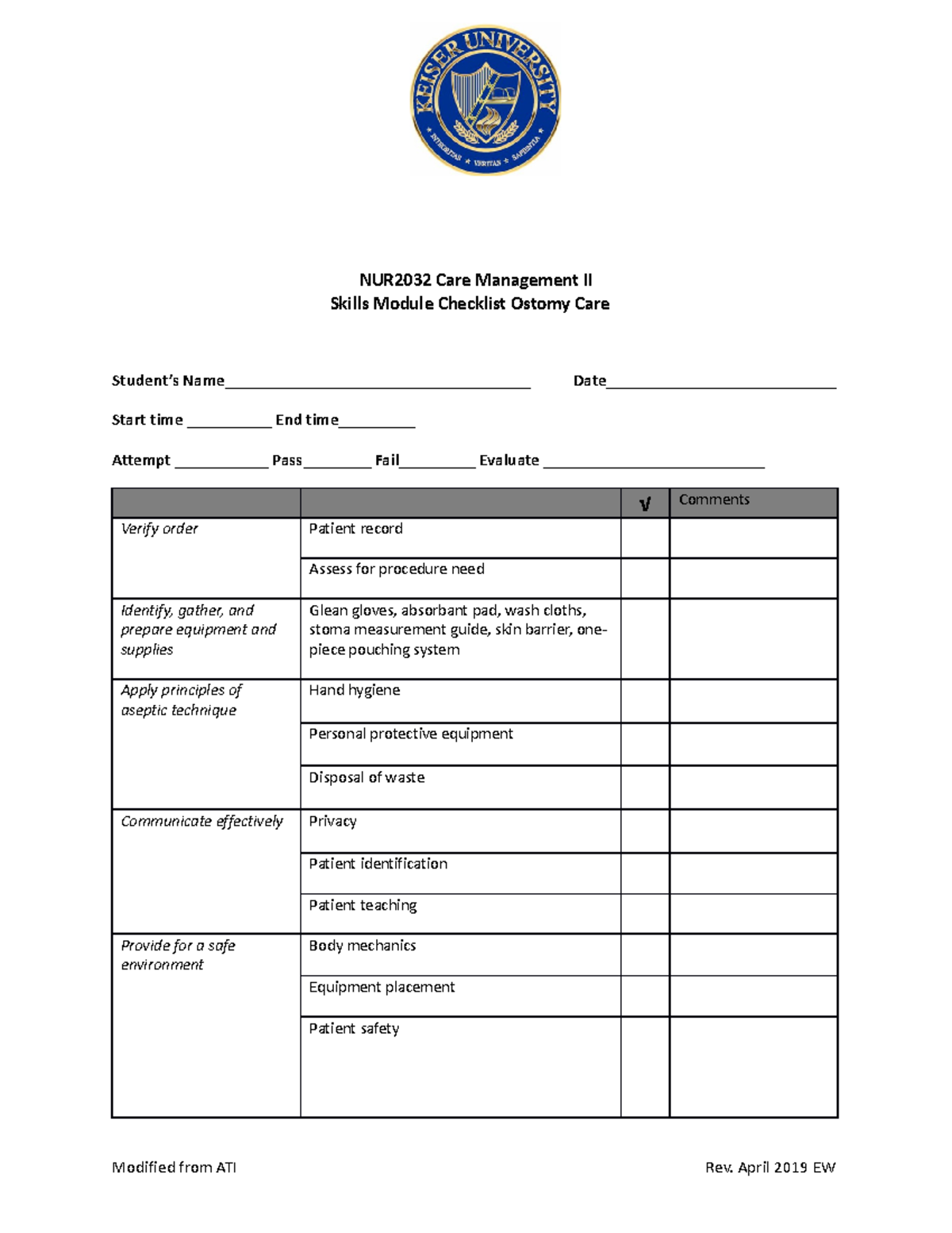 Ostomy care nur2032 care management ii skills module checklist ostomy
