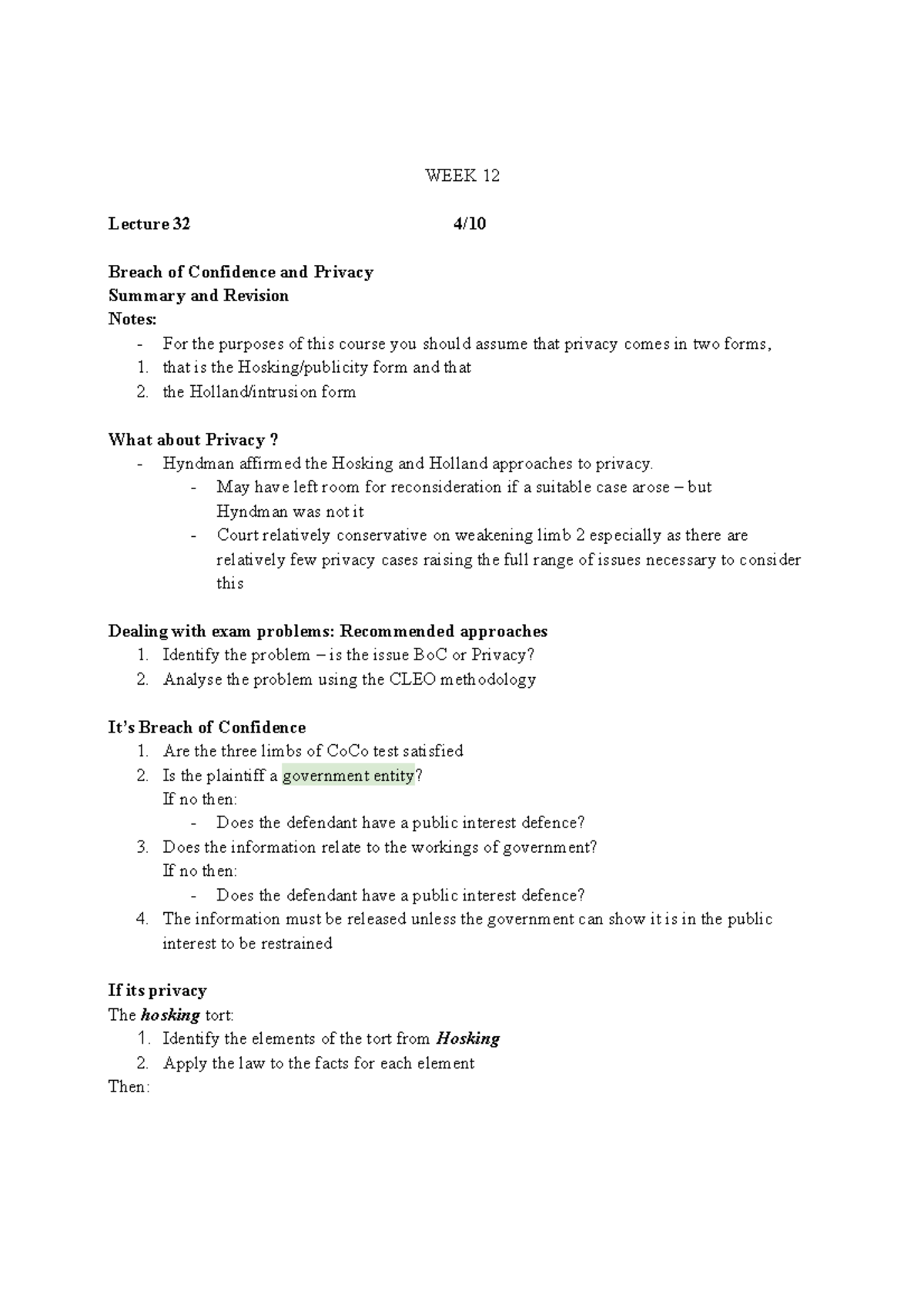 Laws122 Notes Week 12 This Is Part Of The Summary And Revision Of The Course Week 12 1040