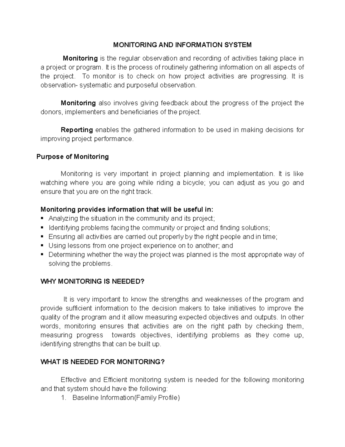 Monitoring AND Information System MONITORING AND INFORMATION SYSTEM