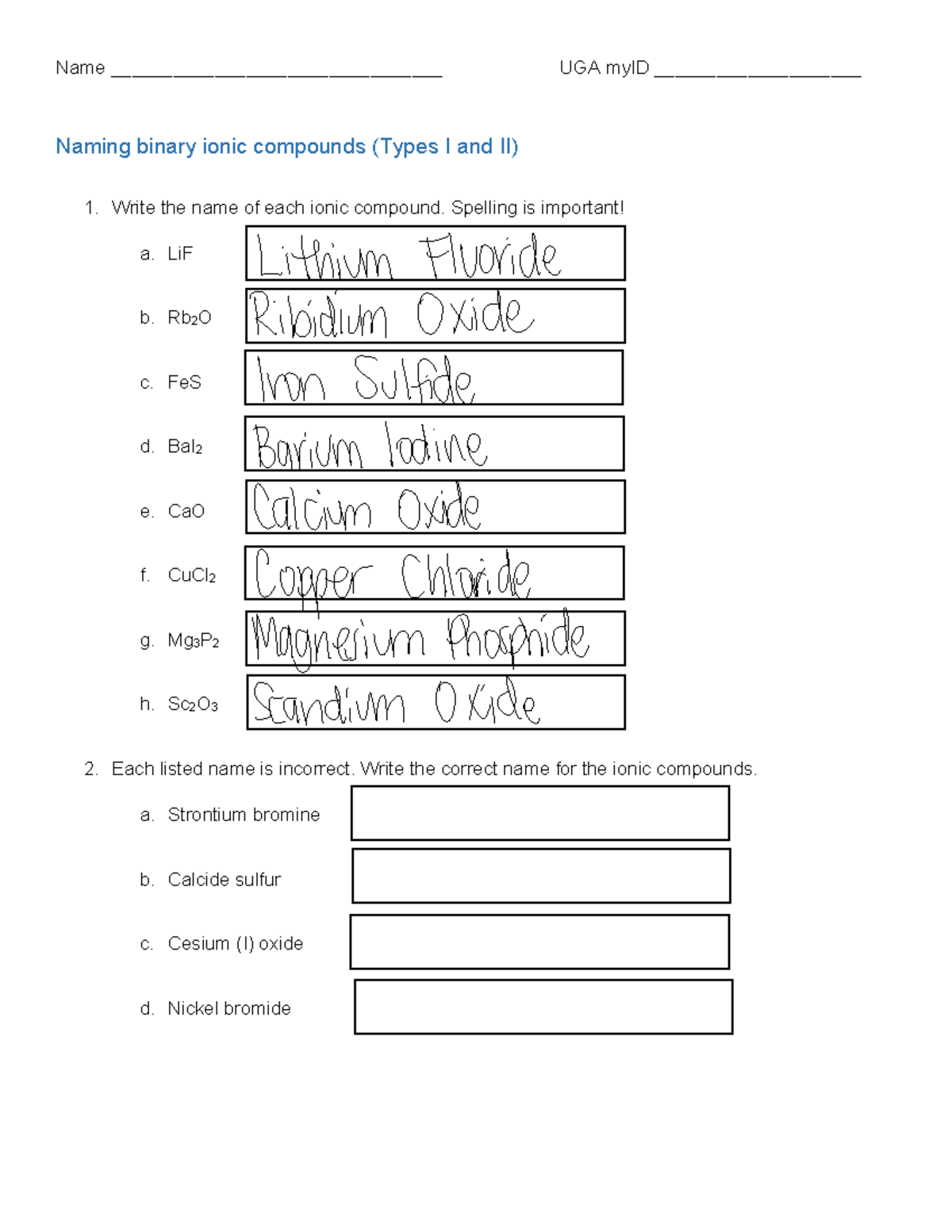 Ch. 5 Ionic Compound Names and Formulas Extra Practice Course Hero ...