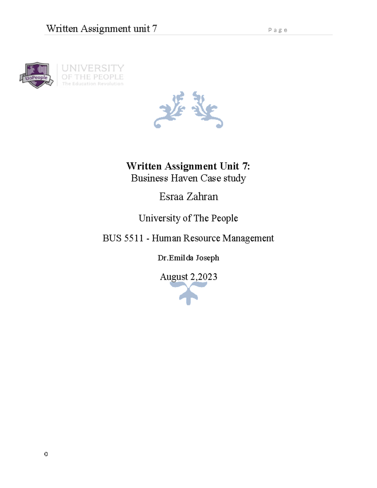 WA HRM Unit 7 - Written Assignment Unit 7 - Written Assignment Unit 7 ...