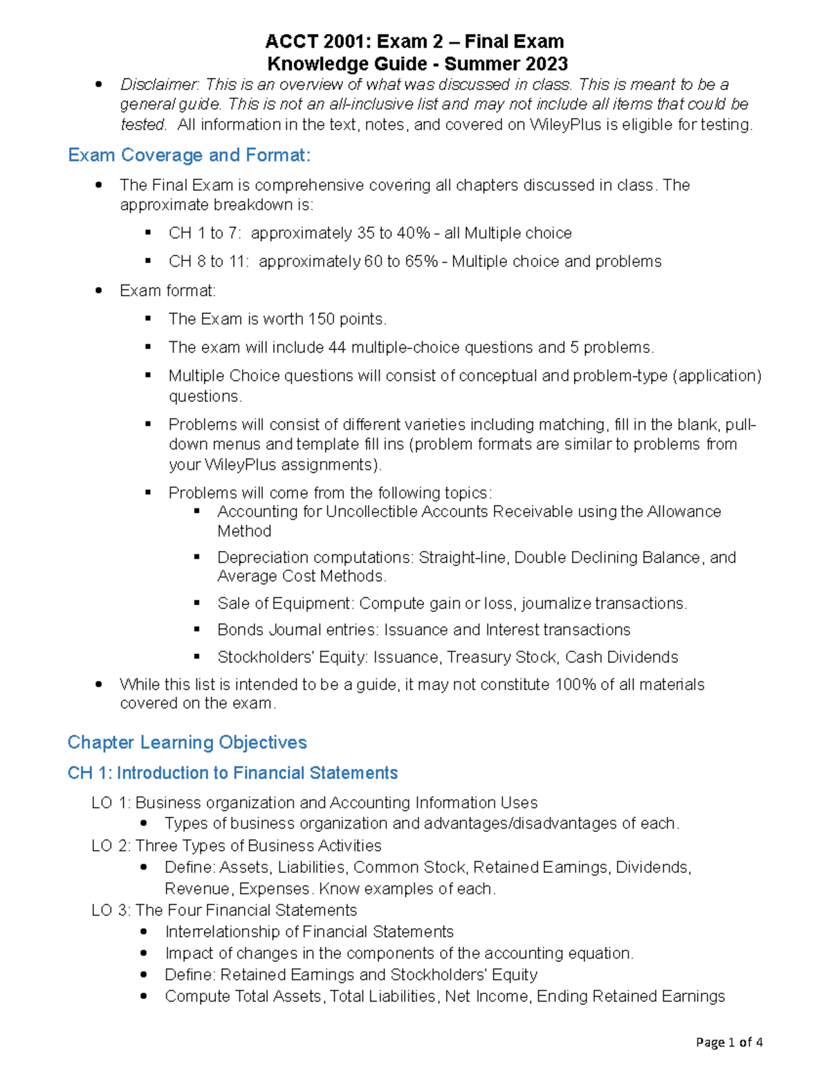 Final Exam Knowledge Guide - Knowledge Guide - Summer 2023 Disclaimer ...