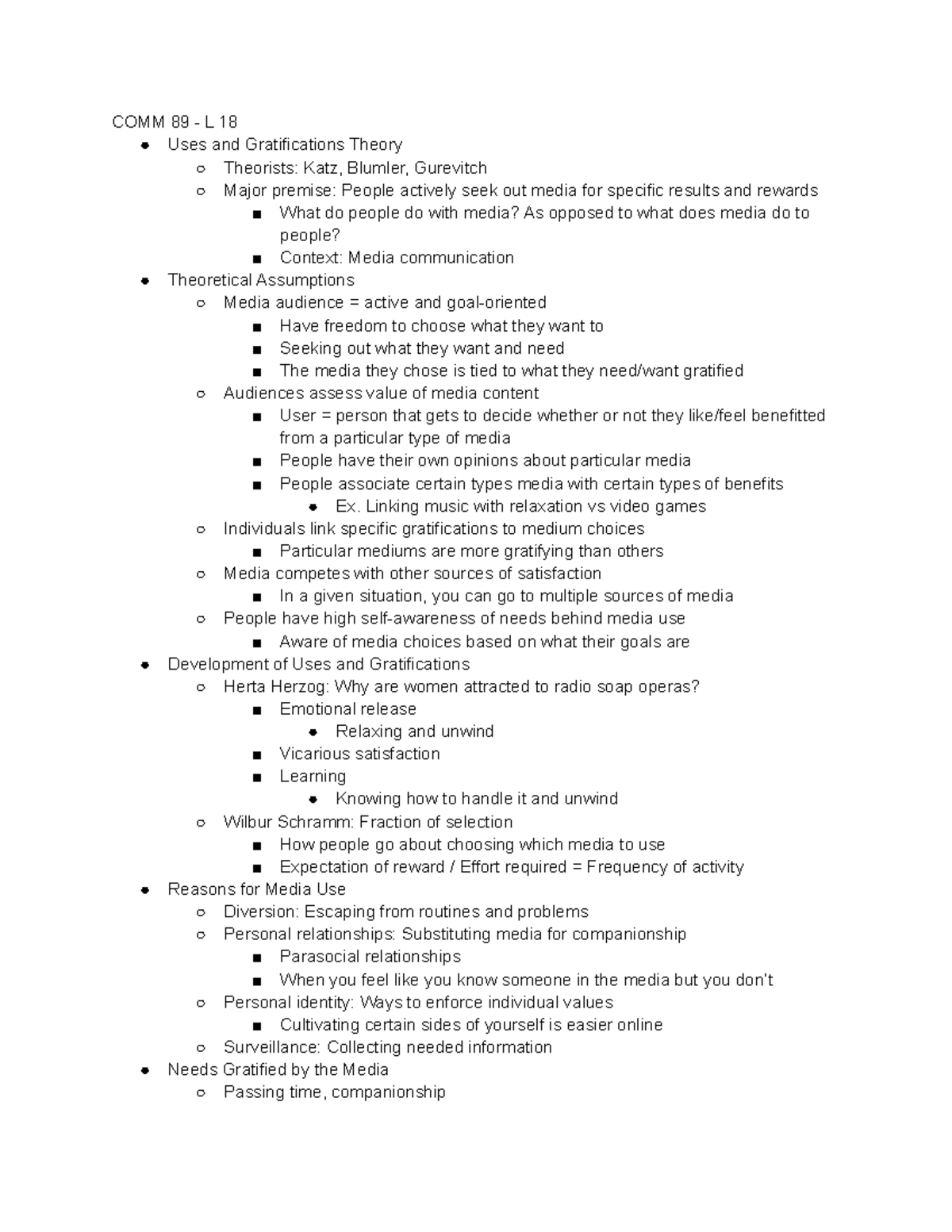 COMM 89 - L 18 - Professor Morola - COMM 89 - L 18 Uses and ...
