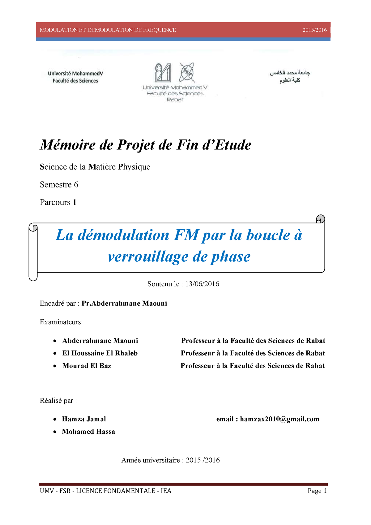 SDIC-PL0360 - Pfe Chmie - MODULATION ET DEMODULATION DE FREQUENCE UMV ...