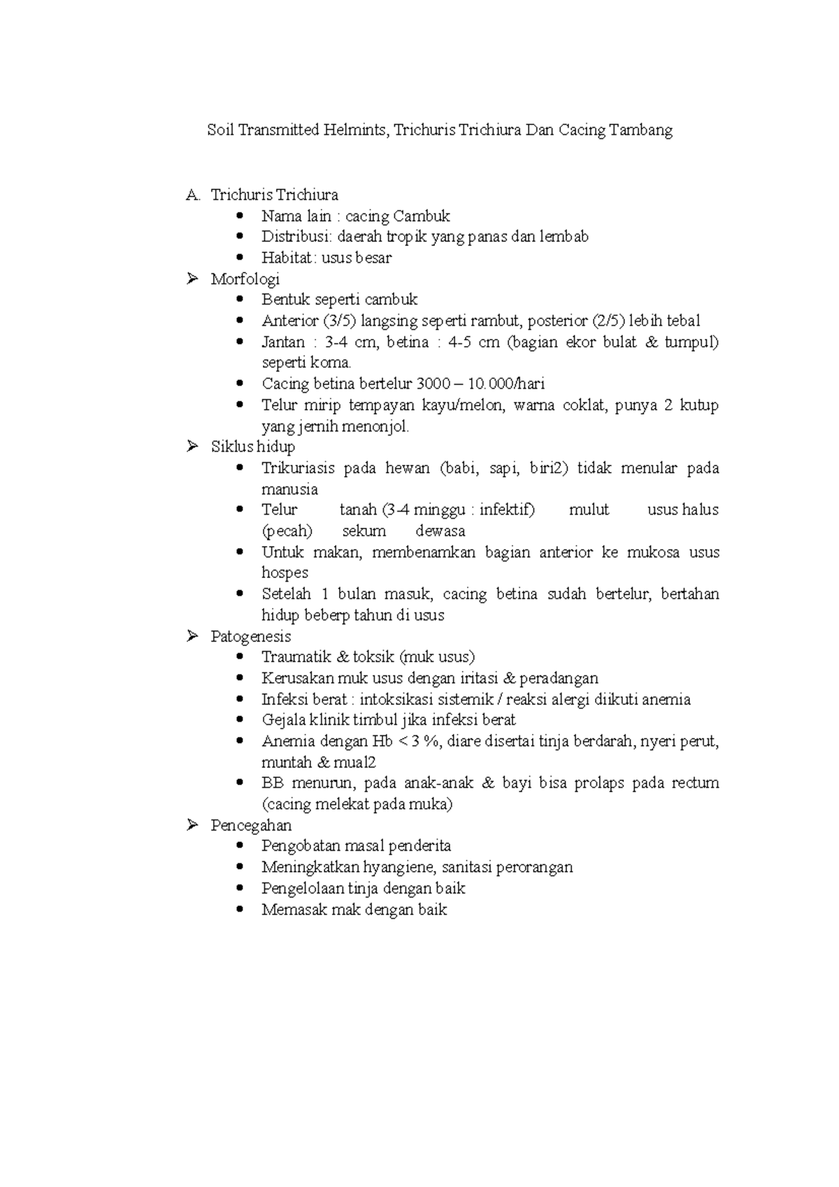 Soil Transmitted Helmints Trichuris Trichiura Dan Cacing Tambang Biomedik II UMS StuDocu