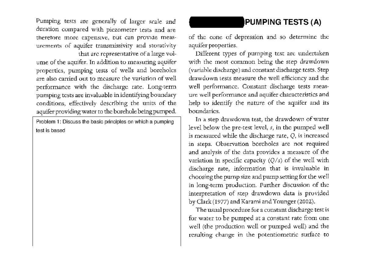 Assignment 3 Pump Test Problems - Assingment 2 PUMPING TESTS (A ...