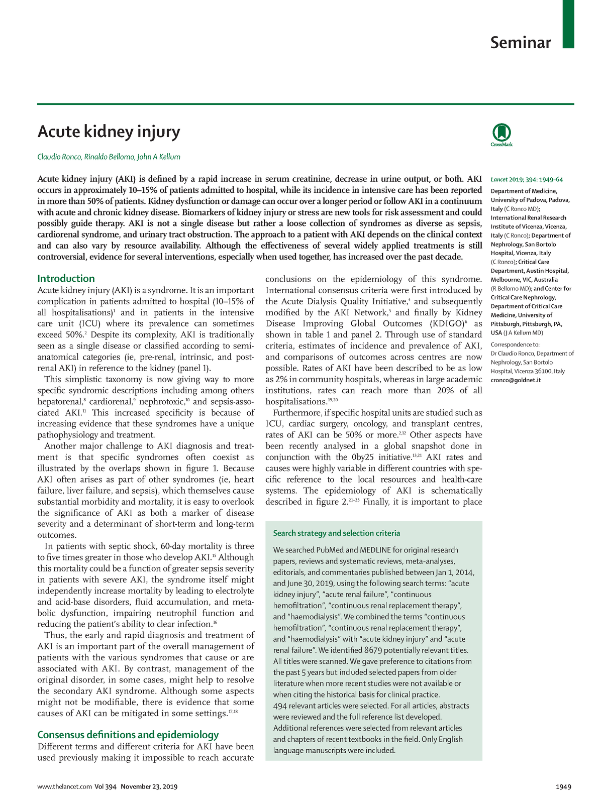 Acute Kidney Injury THE Lancet 2019 - Introduction Acute Kidney Injury ...