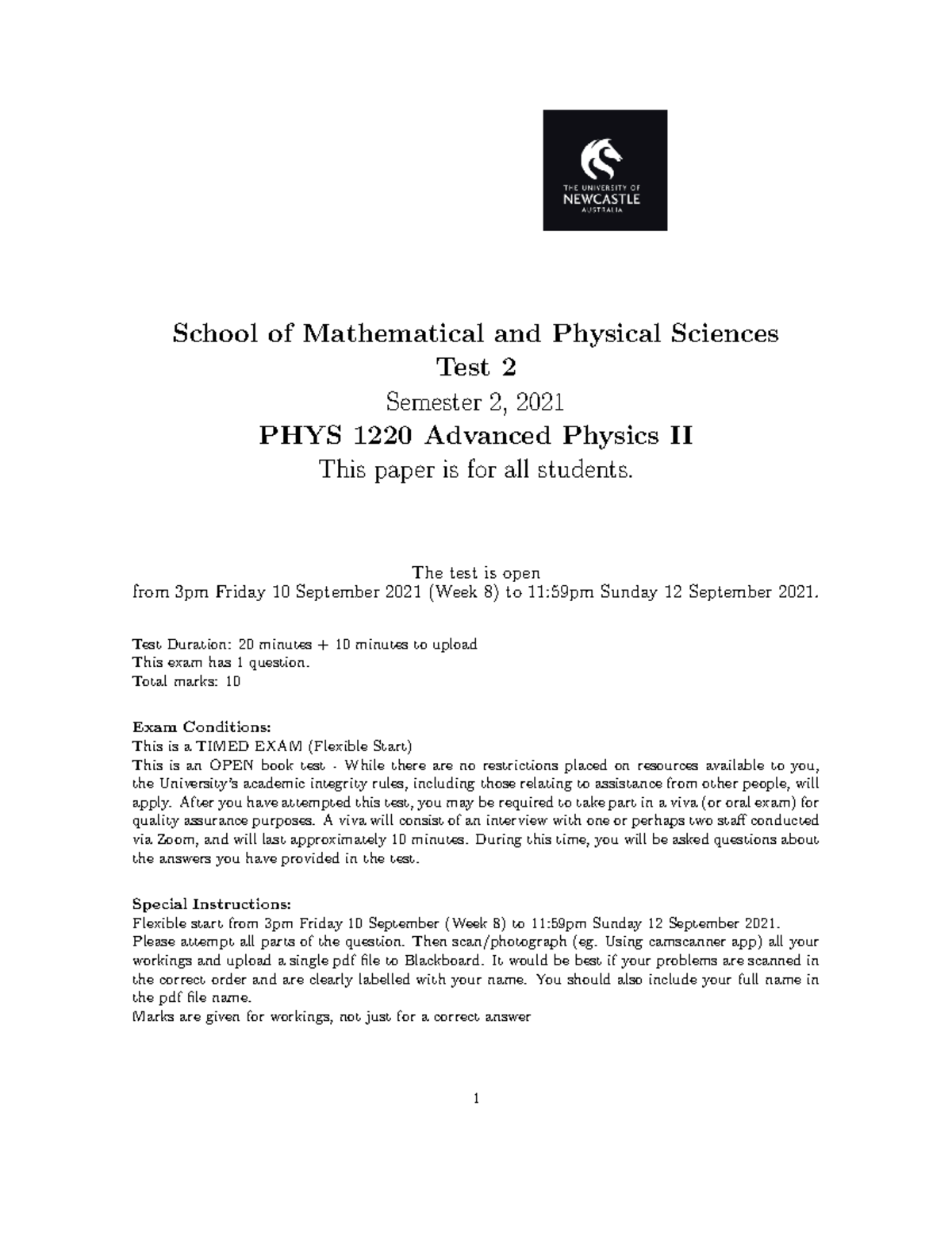 PHYS1220 Test 2 Practice Exam - School of Mathematical and Physical ...