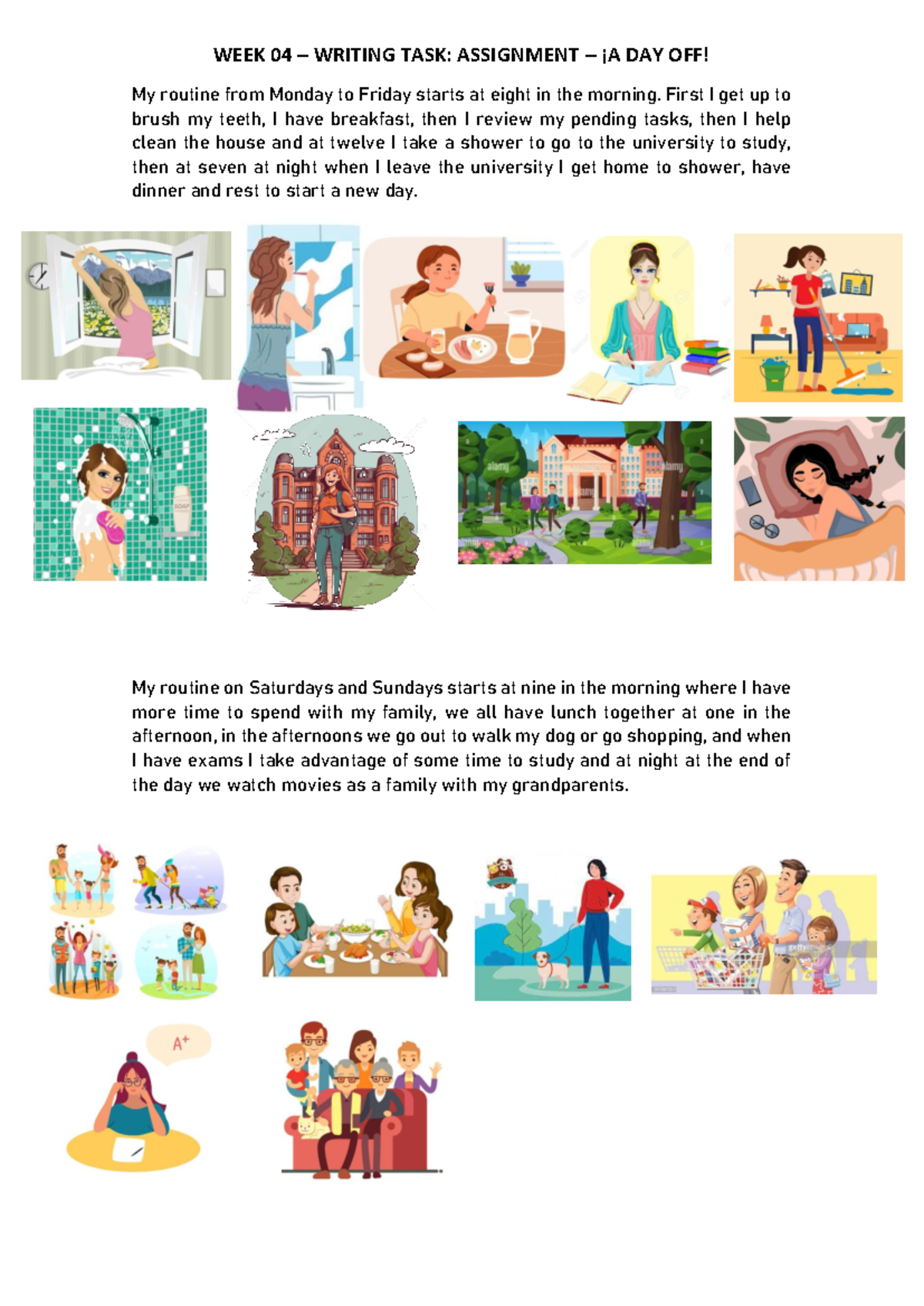 WEEK 04- Ingles II - WEEK 04 – WRITING TASK: ASSIGNMENT – ¡A DAY OFF ...