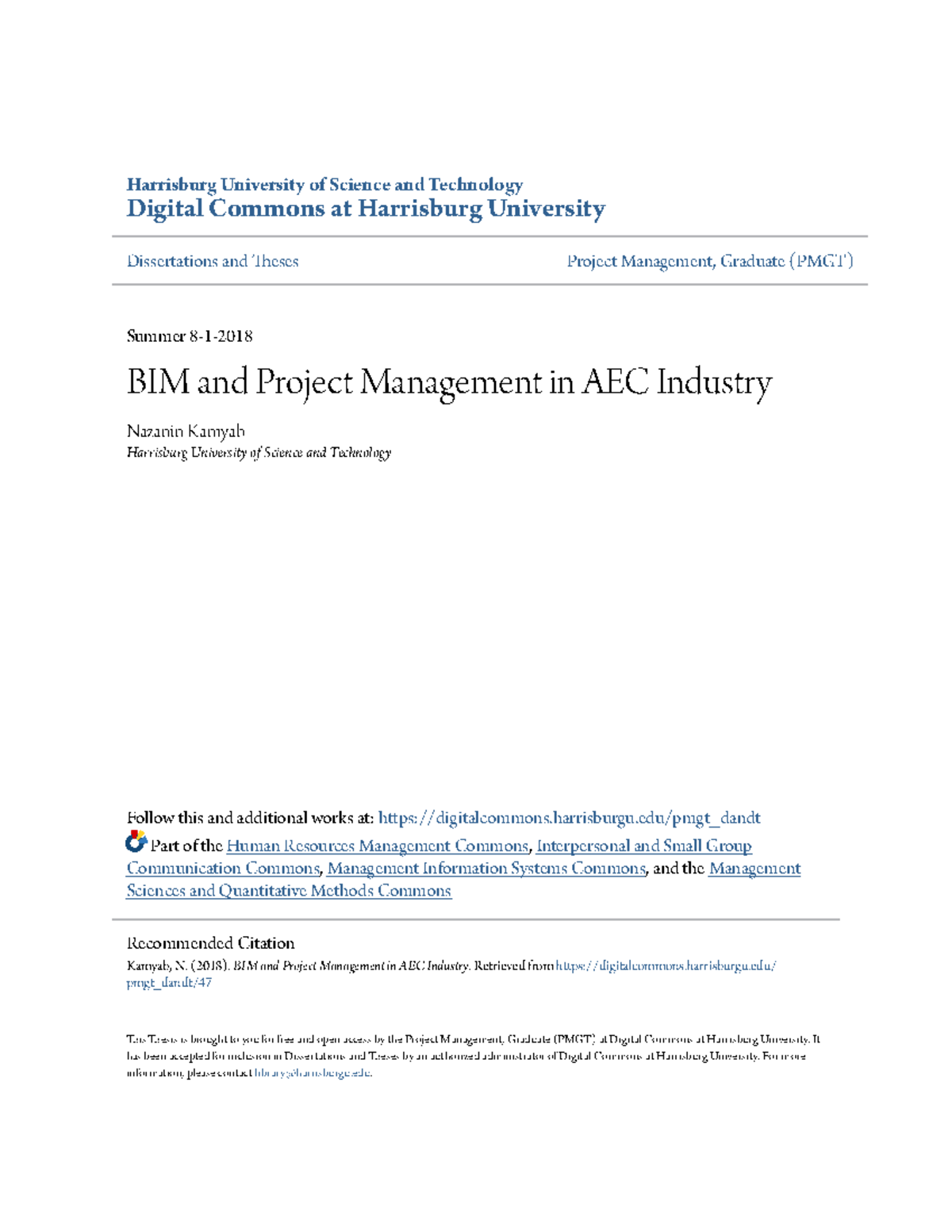 BIM and Project Management in AEC Industry - Harrisburg University of ...