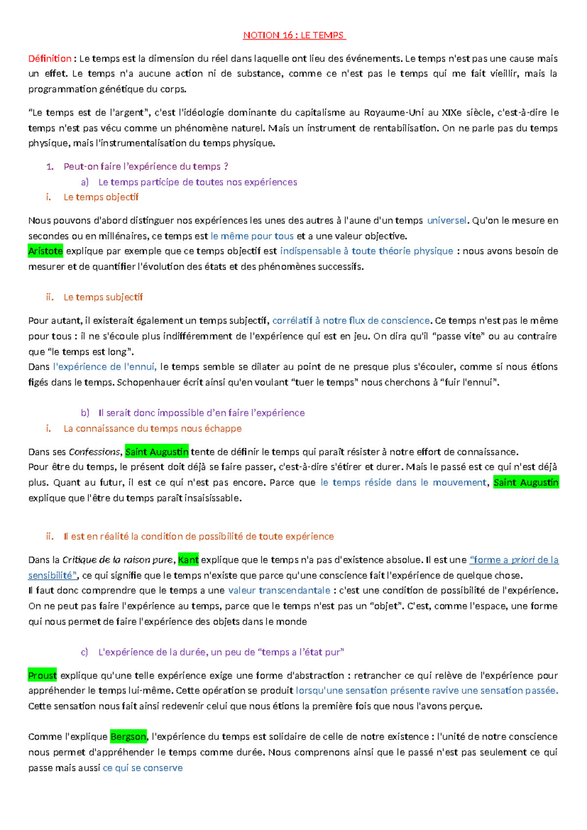 Philo, n16, le temps - NOTION 16 : LE TEMPS Définition : Le temps est ...