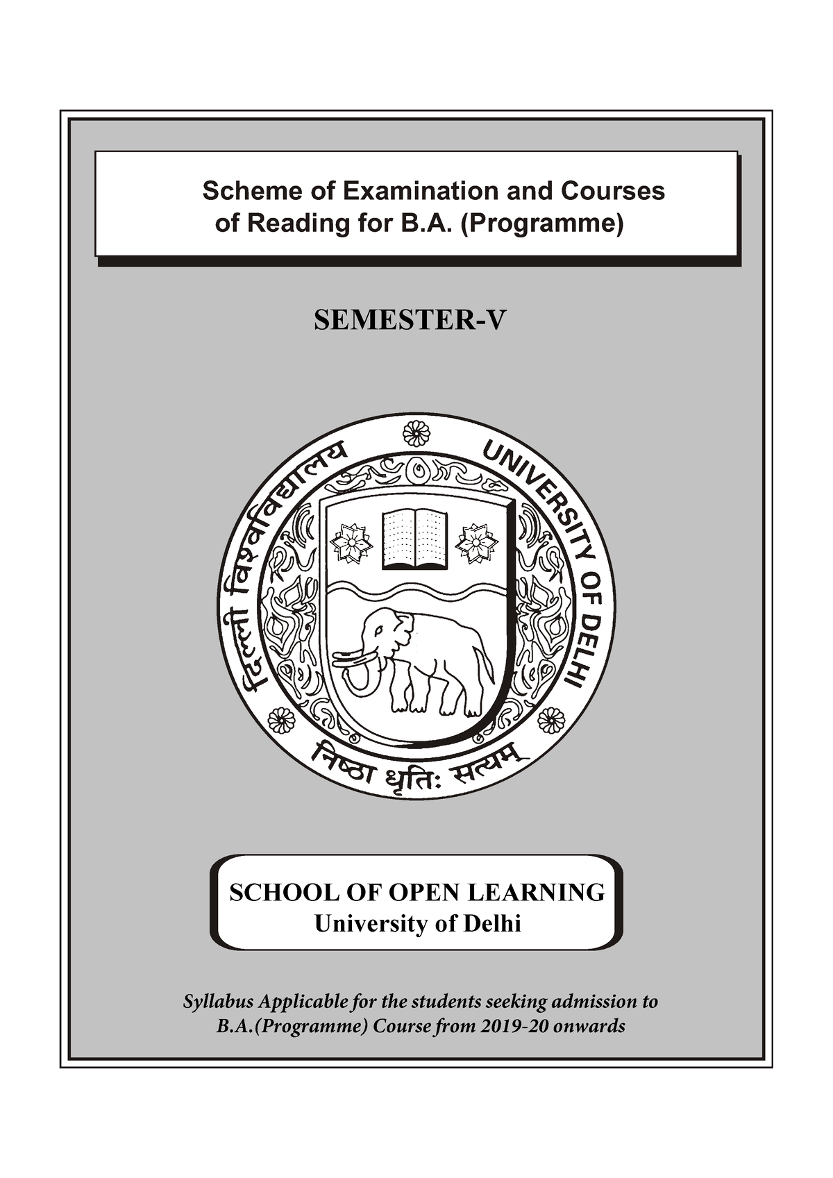 B.A Prog - SEMESTER-V Scheme Of Examination And Courses Of Reading For ...