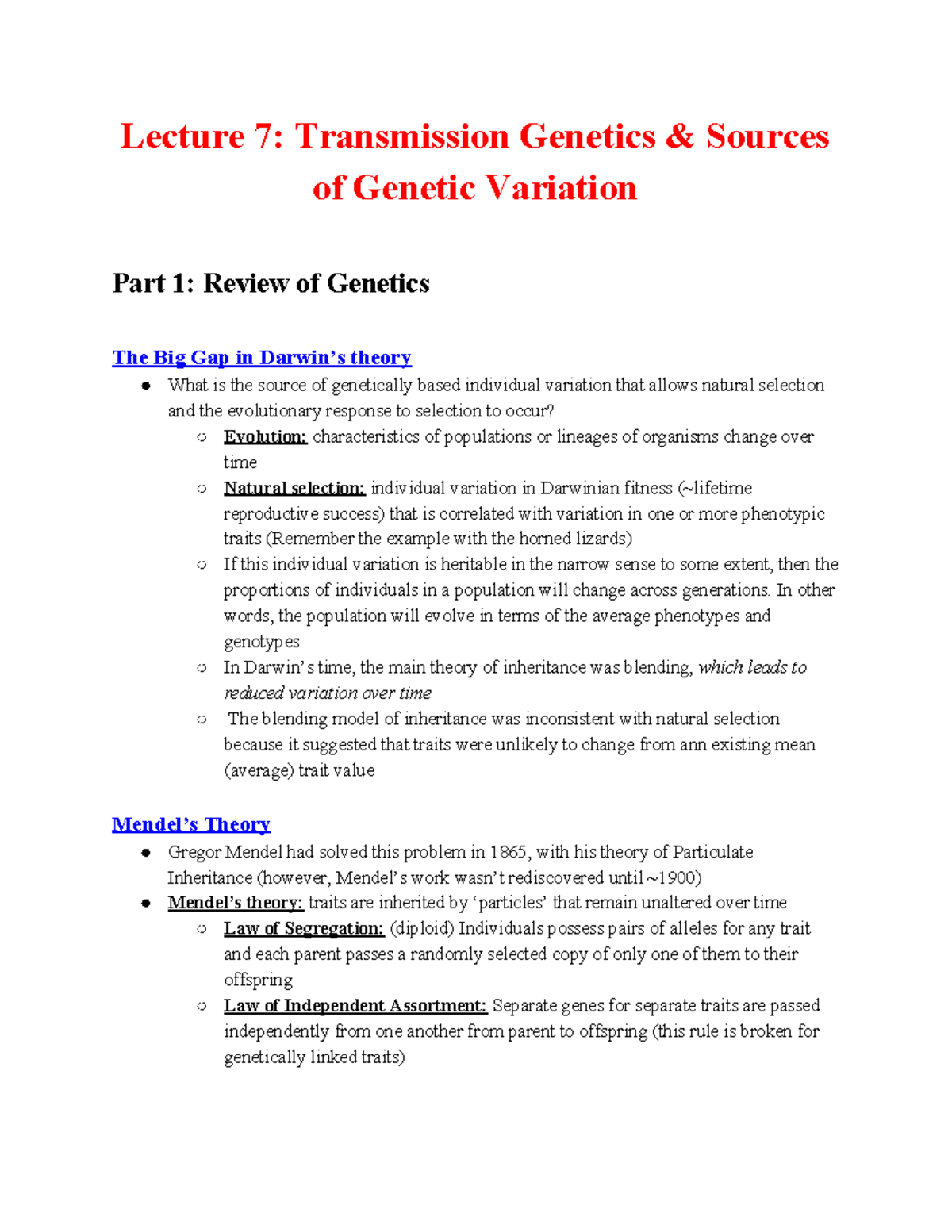Lecture 7 Transmissions & Sources of Variation