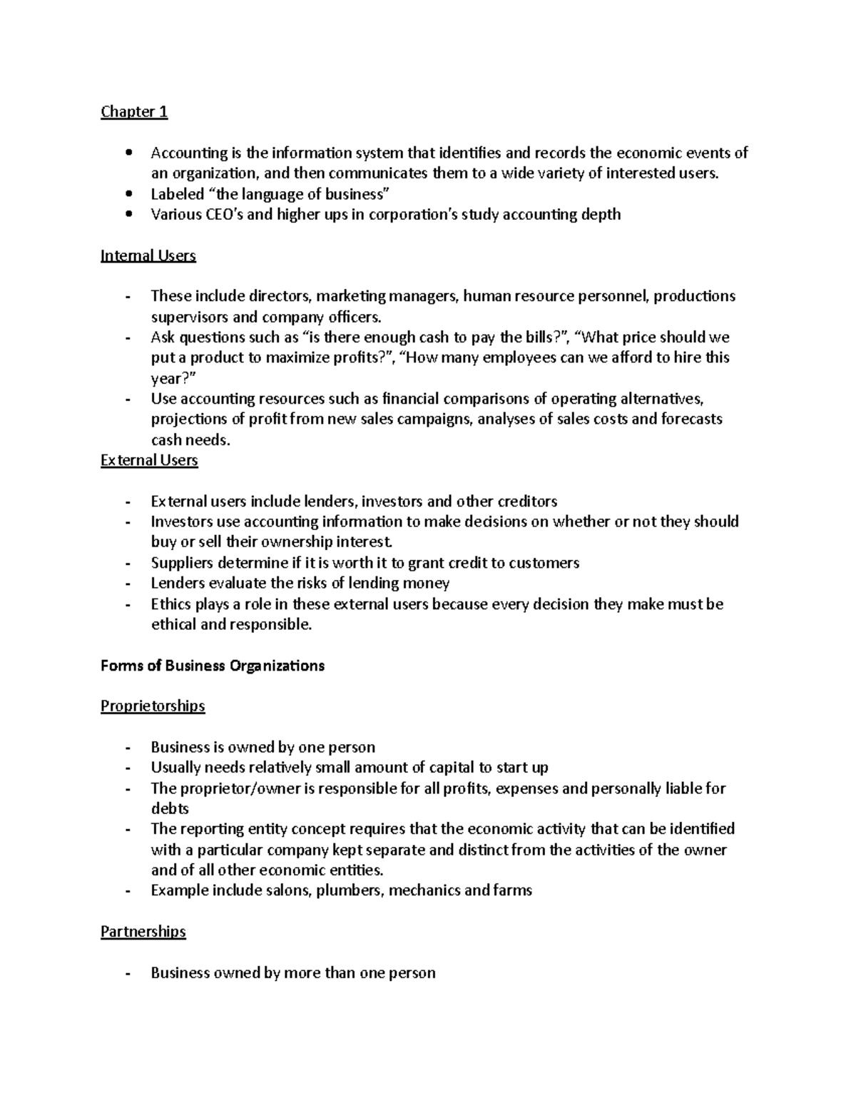 Accounting - Lecture notes 1-10 - Chapter 1 Accounting is the ...