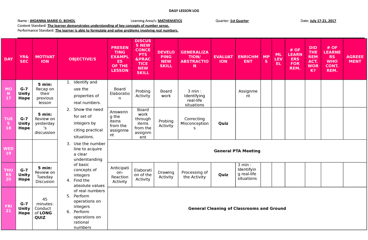daily-lesson-log-real-numbers-daily-lesson-log-name-jhoanna-marie-o
