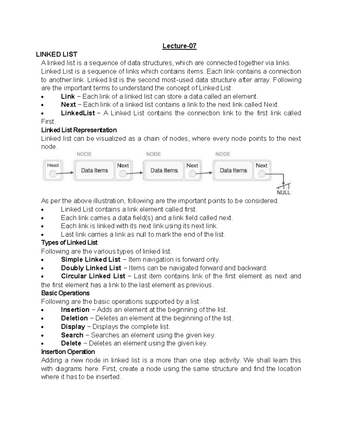 fully_Linked_List - Lecture- LINKED LIST A linked list is a sequence of ...