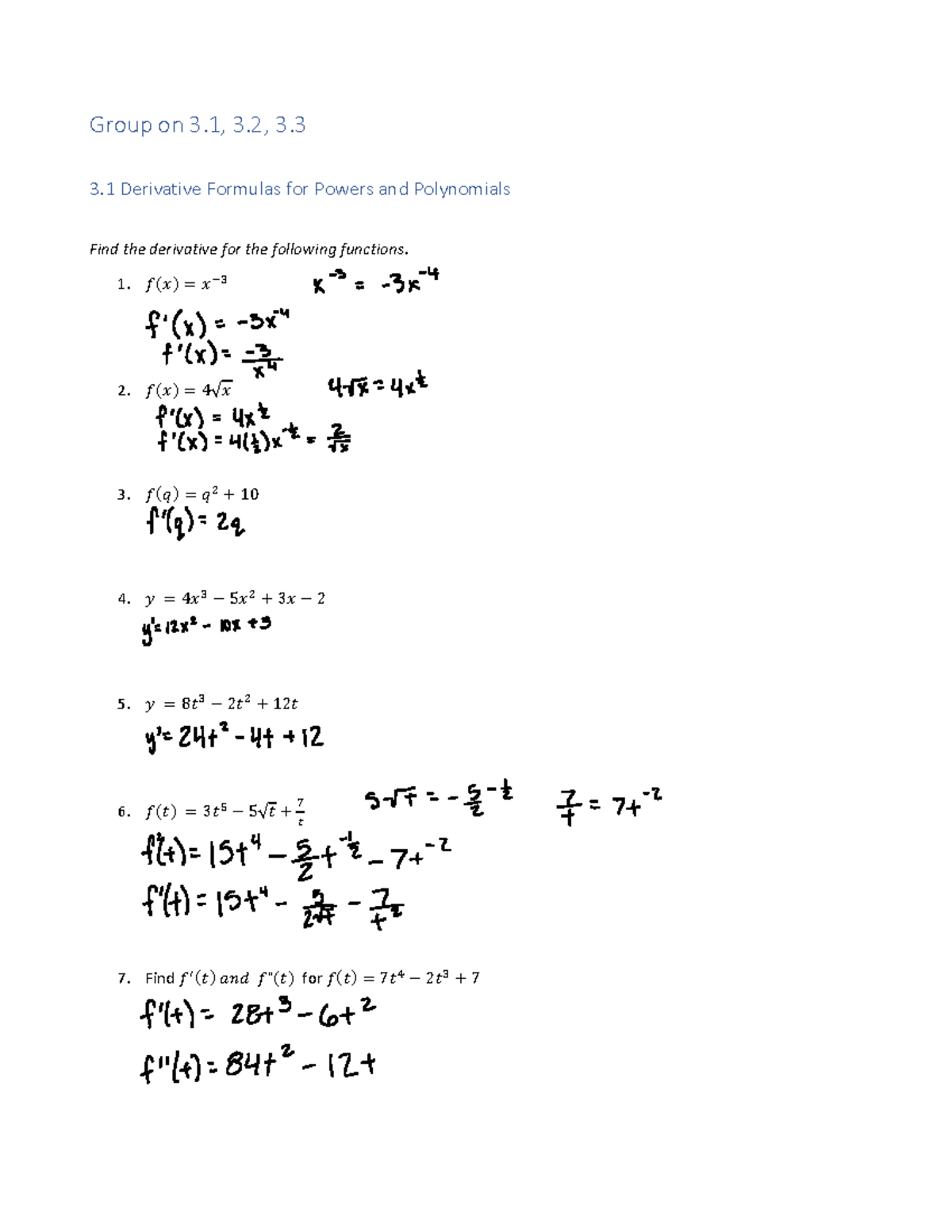 Groupwork 3.1 3.2 3.3 - Group on 3, 3, 3. 3 Derivative Formulas for ...