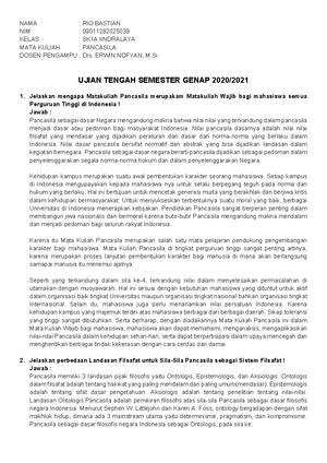 UTS Pancasila - Soal Ujian Tengah Semester Gasal 2021/ Mata Kuliah ...