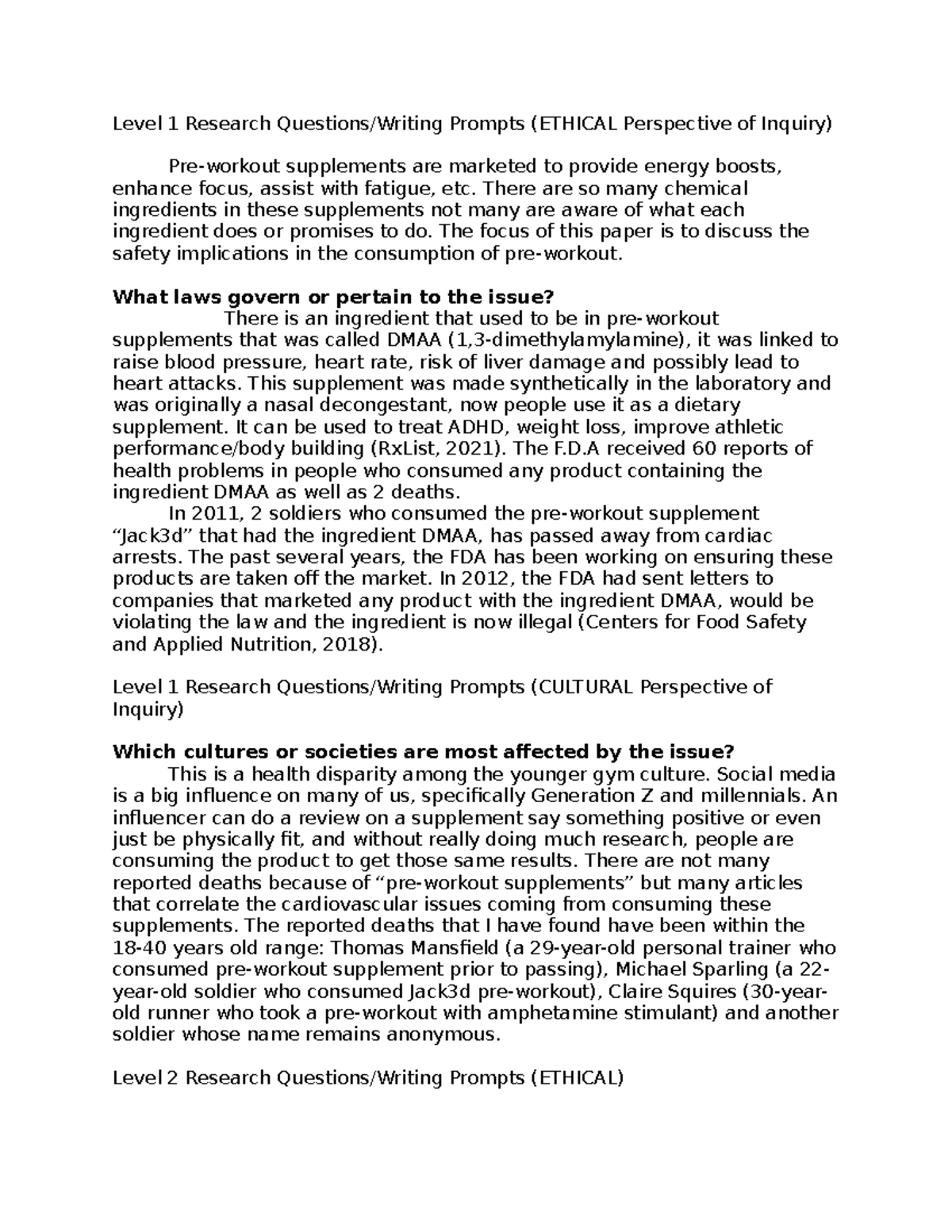 Peer Review for Cultural & Ethical Perspective Inquiry Draft - Level 1 ...