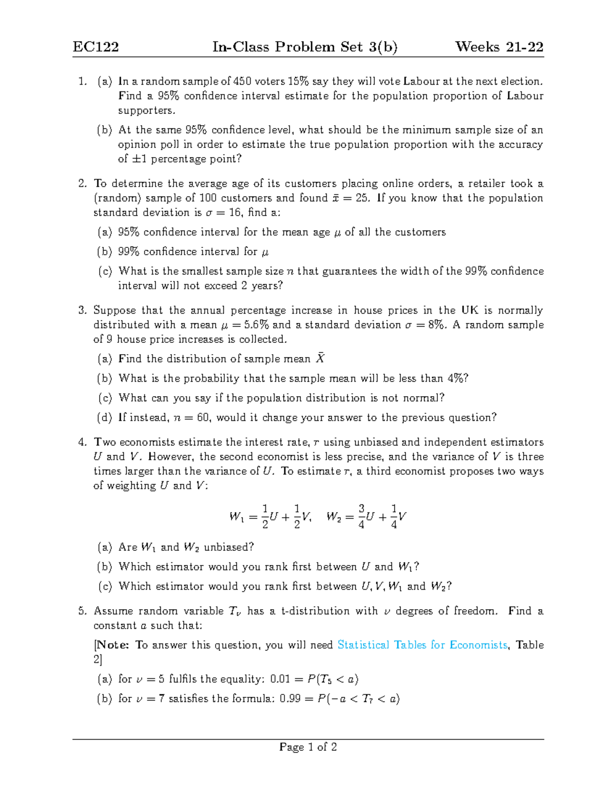 Problem Set 3b - Stats Q - EC122 In-Class Problem Set 3(b) Weeks 21- (a ...