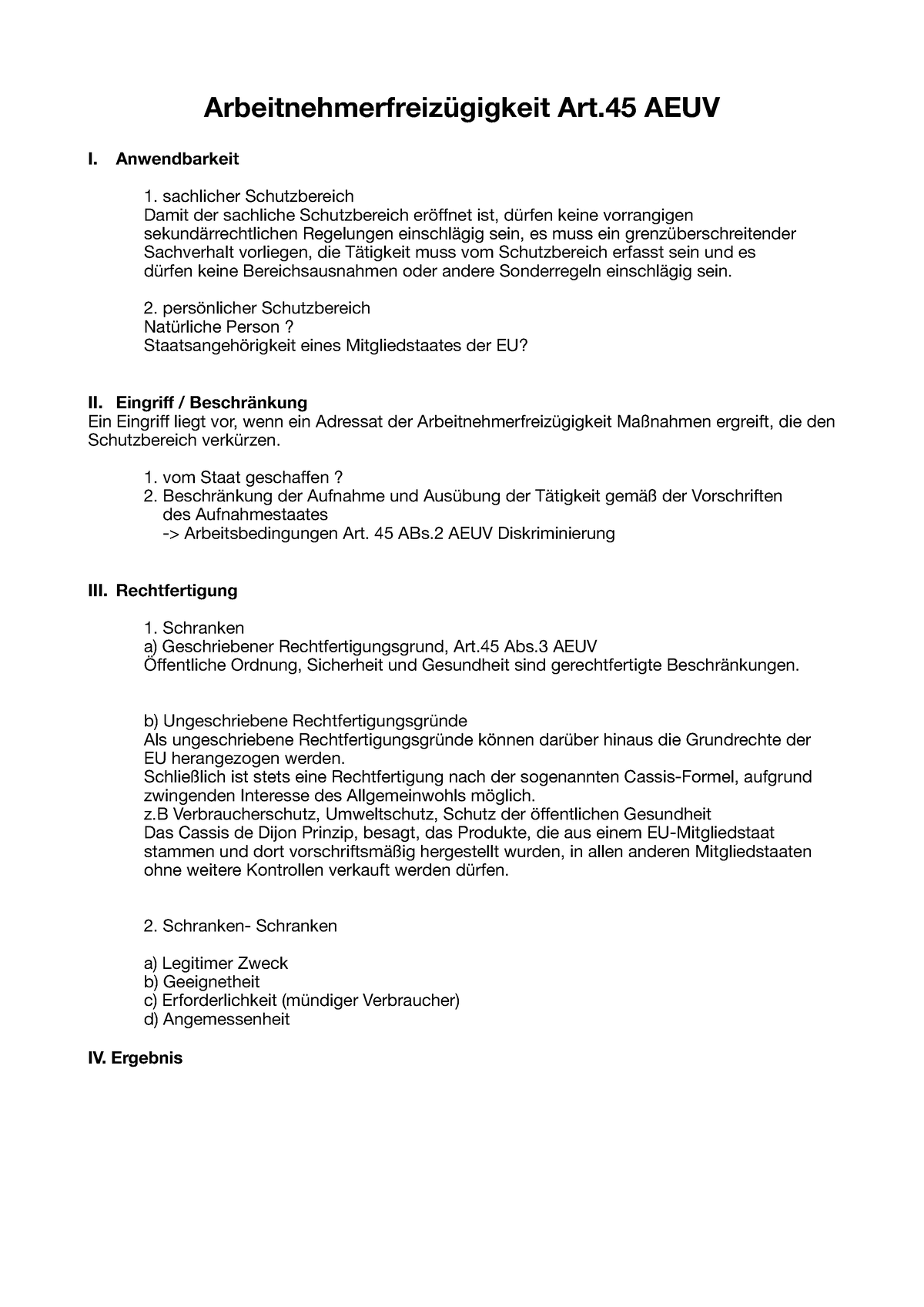 Arbeitnehmerfreizügigkeit Art.45 AEUV - Anwendbarkeit Sachlicher ...