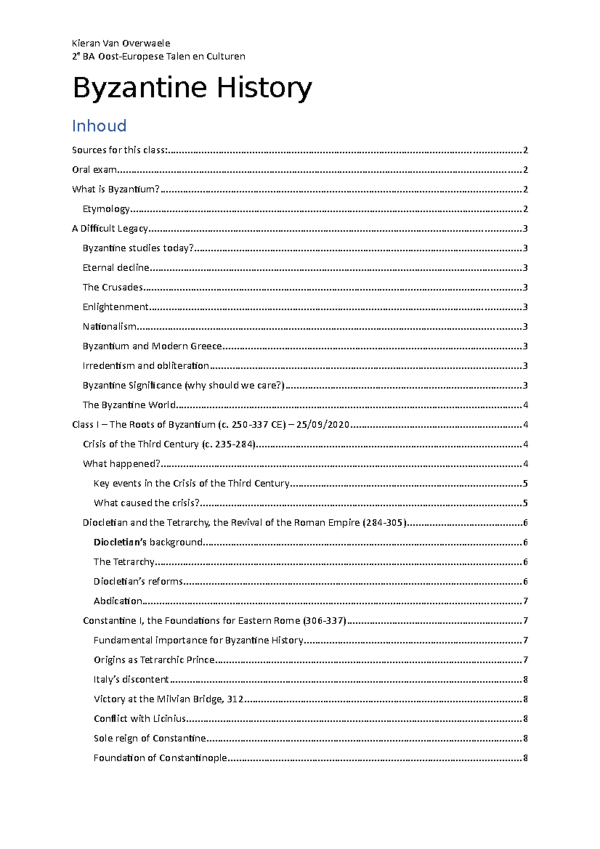 Byzantine history notes 2 e BA OostEuropese Talen en Culturen