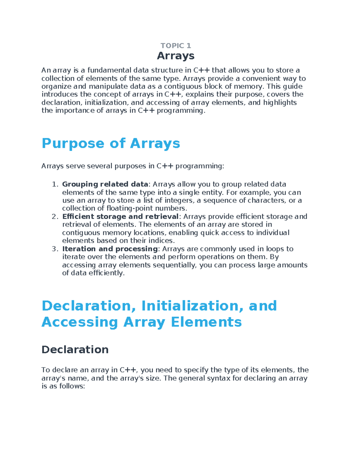 DSA Dianne - ada - TOPIC 1 Arrays An array is a fundamental data ...