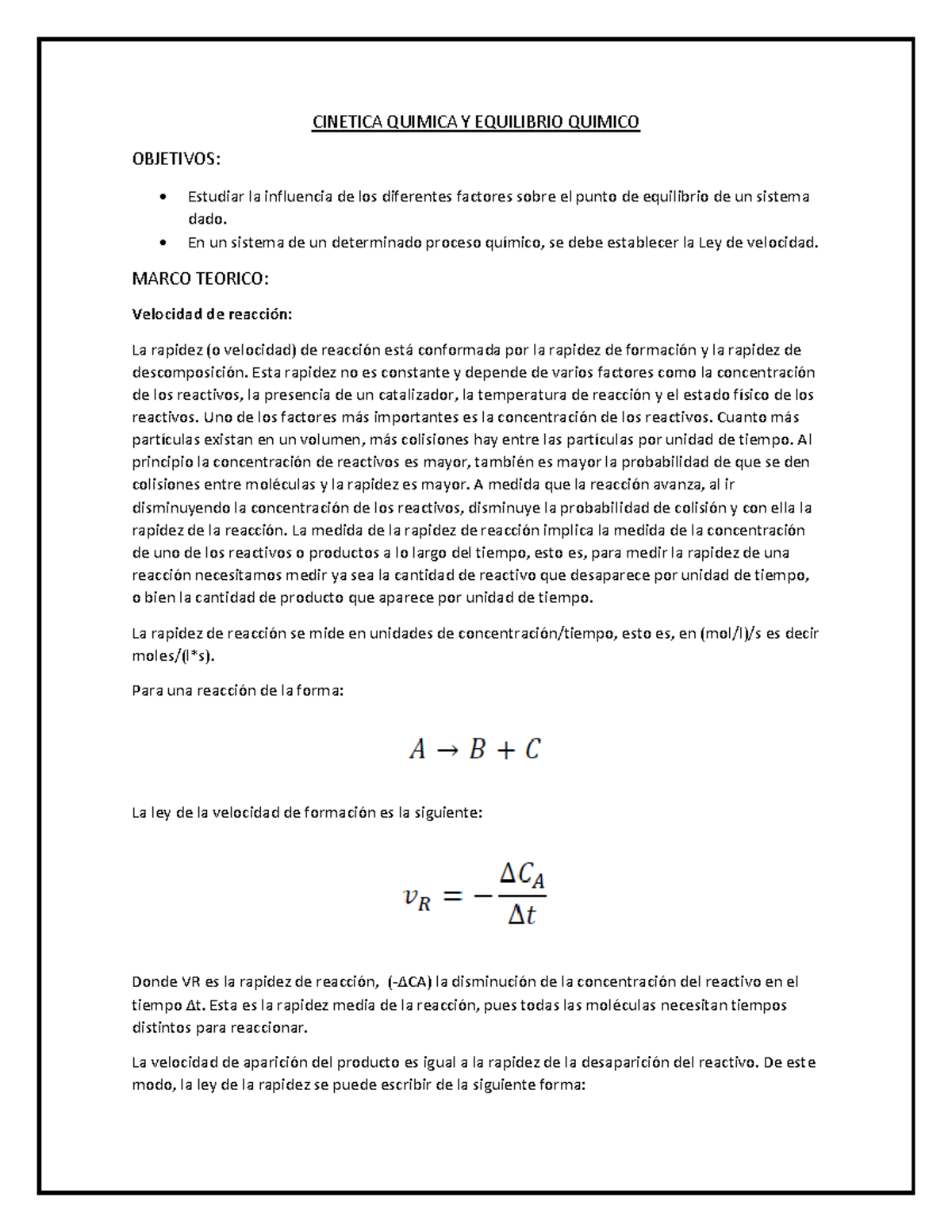 Cinetica Quimica Y Equilibrio Quimico Nforme De Laboratorio De Química ...